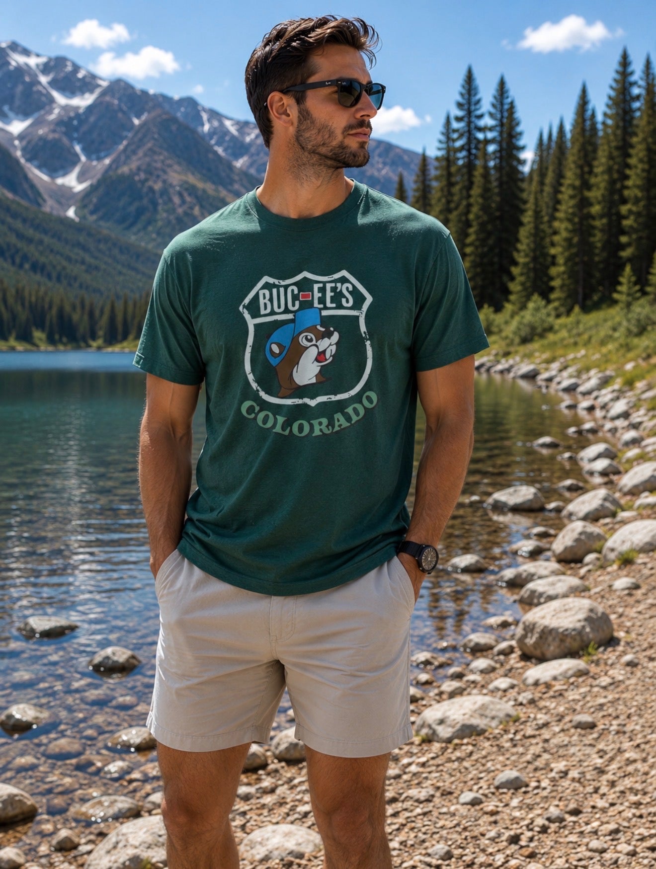 Buc-ee’s Colorado License Plate Graphic T-Shirt – Forest Green Travel Tee