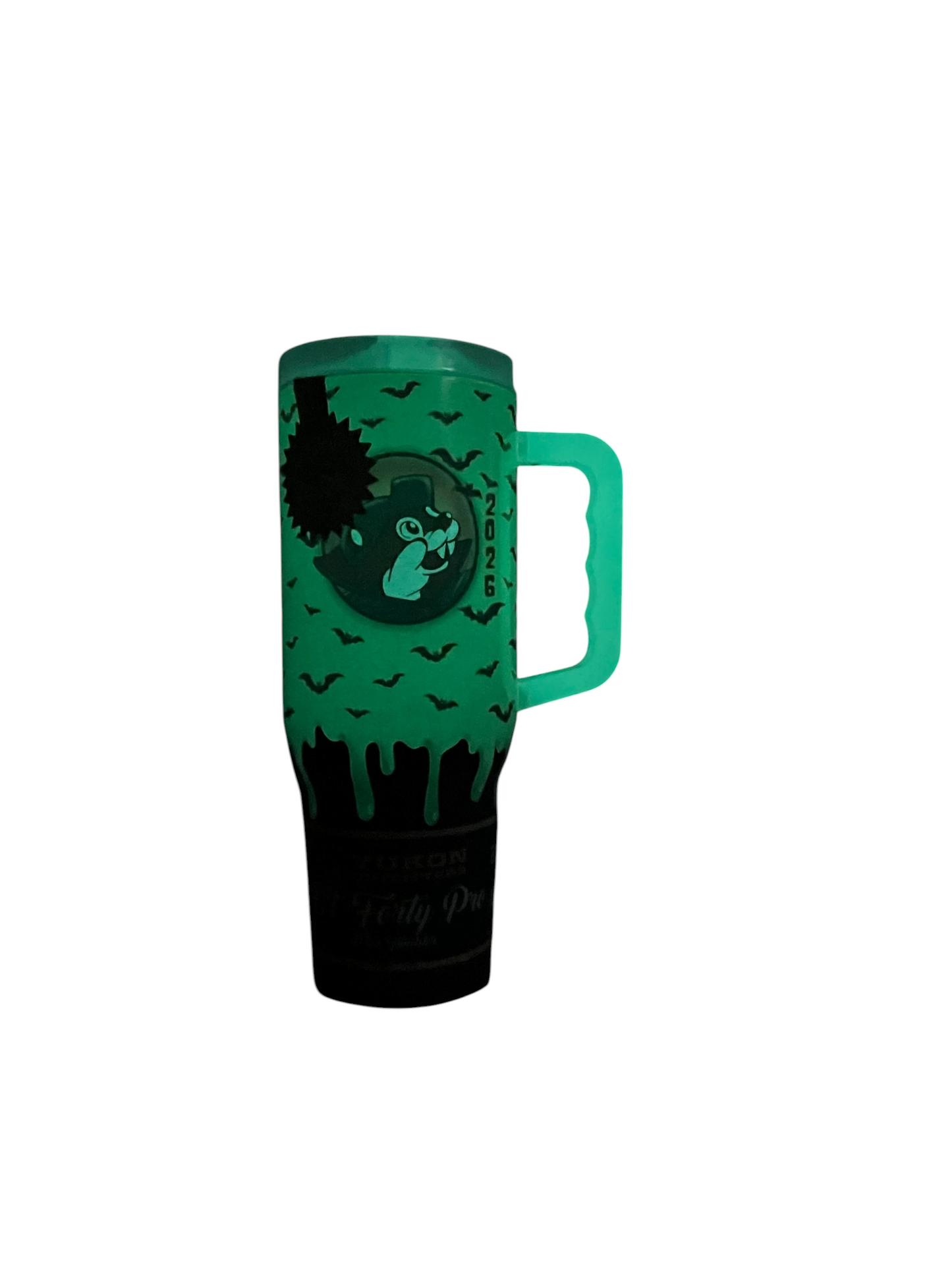 Buc-ee’s 2026 Glow-in-the-Dark Halloween 40 oz Tumbler with Handle – Green Bat Design