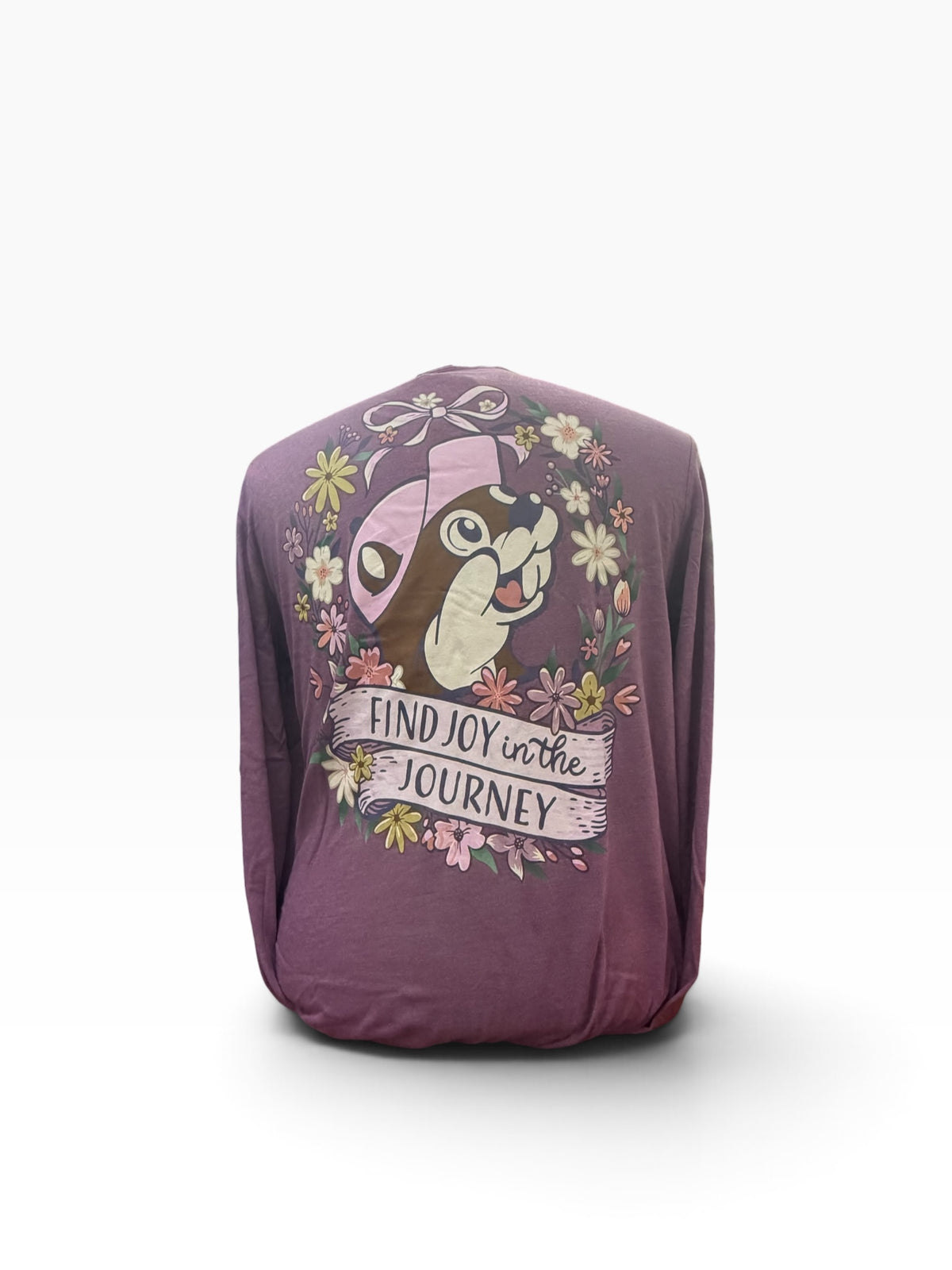 Buc-ee’s Find Joy in the Journey Long Sleeve T-Shirt – Purple Floral Graphic Tee