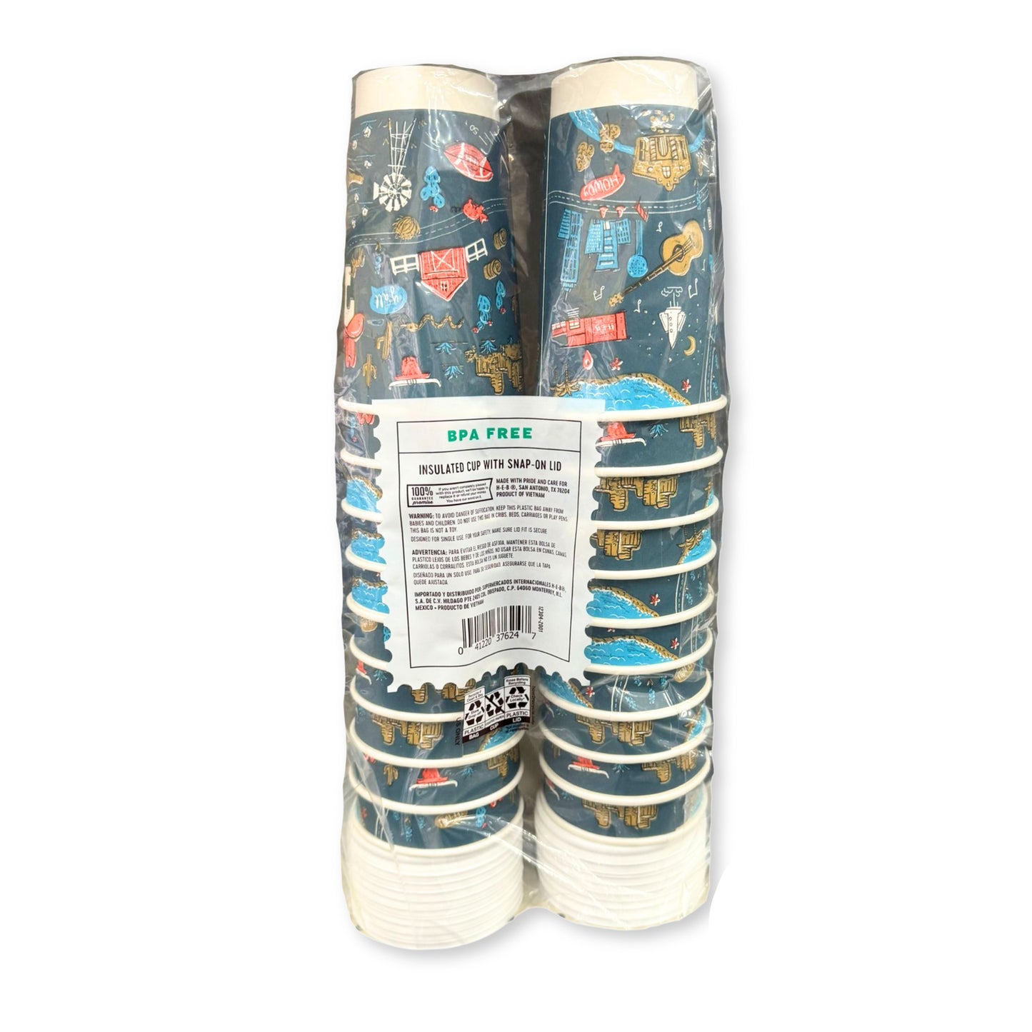 HEB 16 oz Insulated Coffee Cups with Snap-On Lids 20 Count
