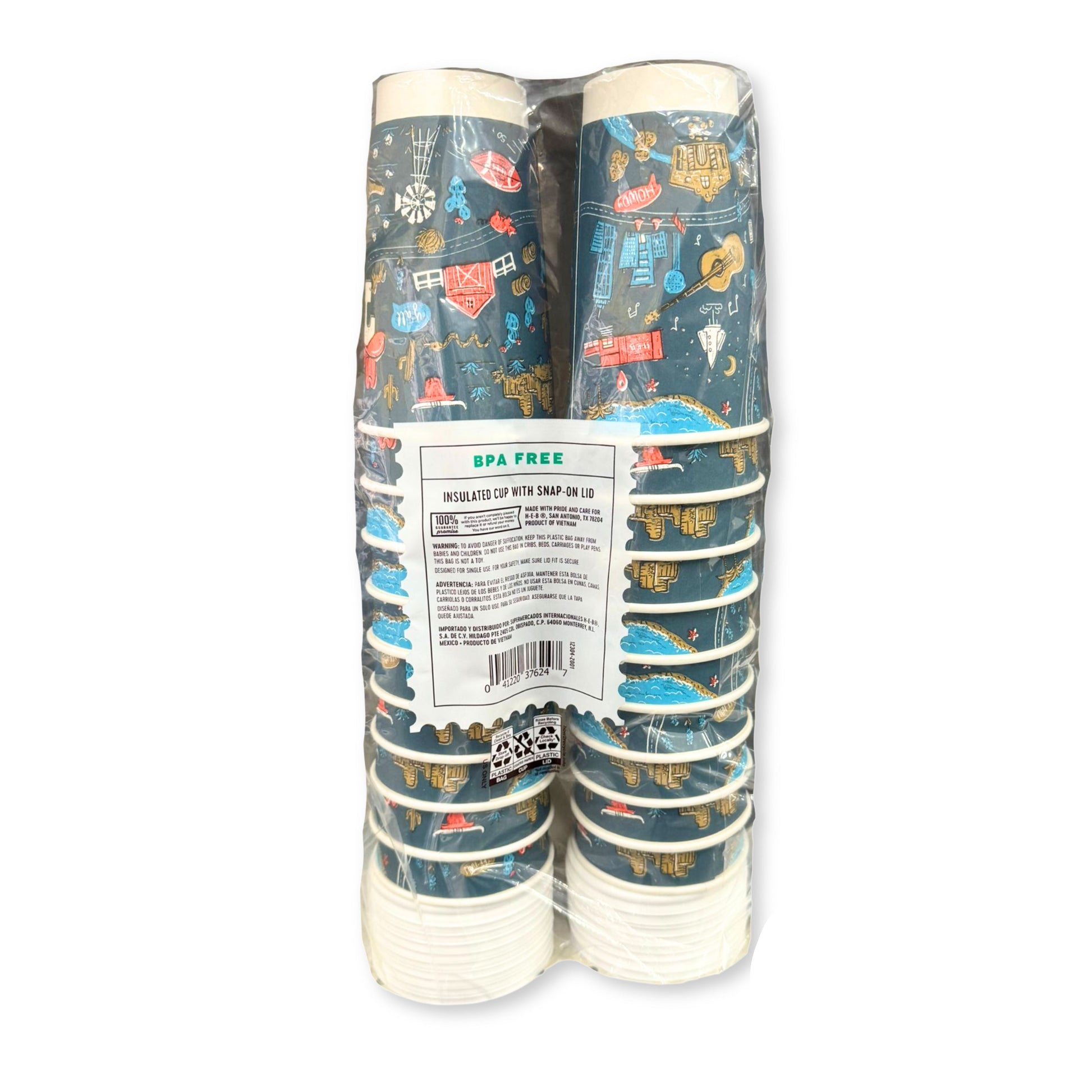 HEB 16 oz Insulated Coffee Cups with Snap-On Lids 20 Count