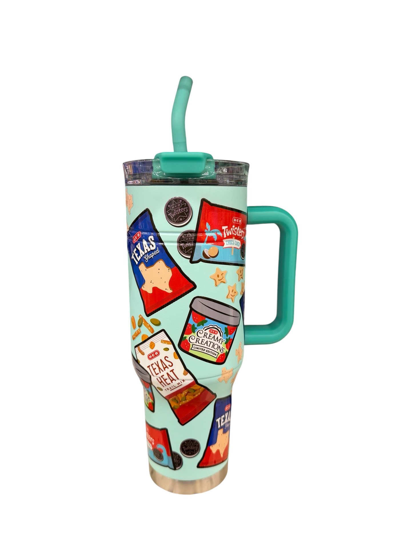 H-E-B Texas Snacks Tumbler with Handle & Straw – 40oz Insulated Cup – Limited Edition Design
