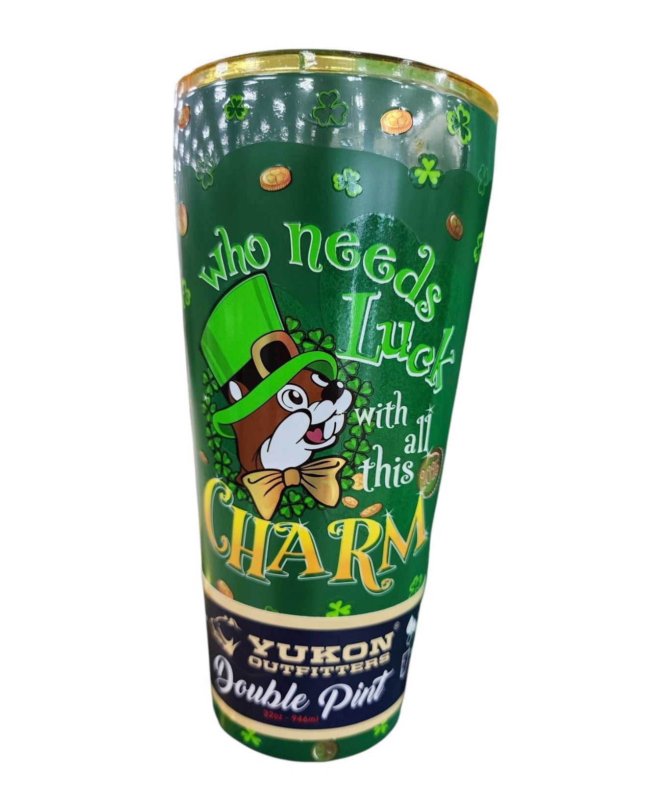 Buc-ee’s St. Patrick’s Day 2025 “Who Needs Luck With All This Charm” Double Pint Tumbler – 32oz Yukon Outfitters Cup