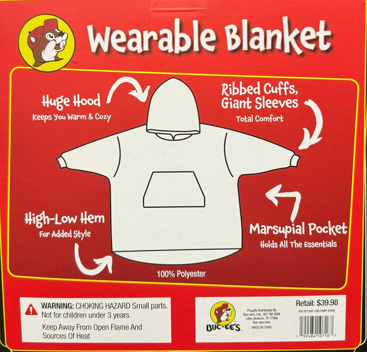 Warm Hoodie Blanket for Adults,
Plush Blanket with Sleeves and Hood,
Buc-ee’s Travel Center Wearable Blanket,
Cozy Throw Blanket with Sleeves,
Wearable Blanket for Lounging and Relaxing