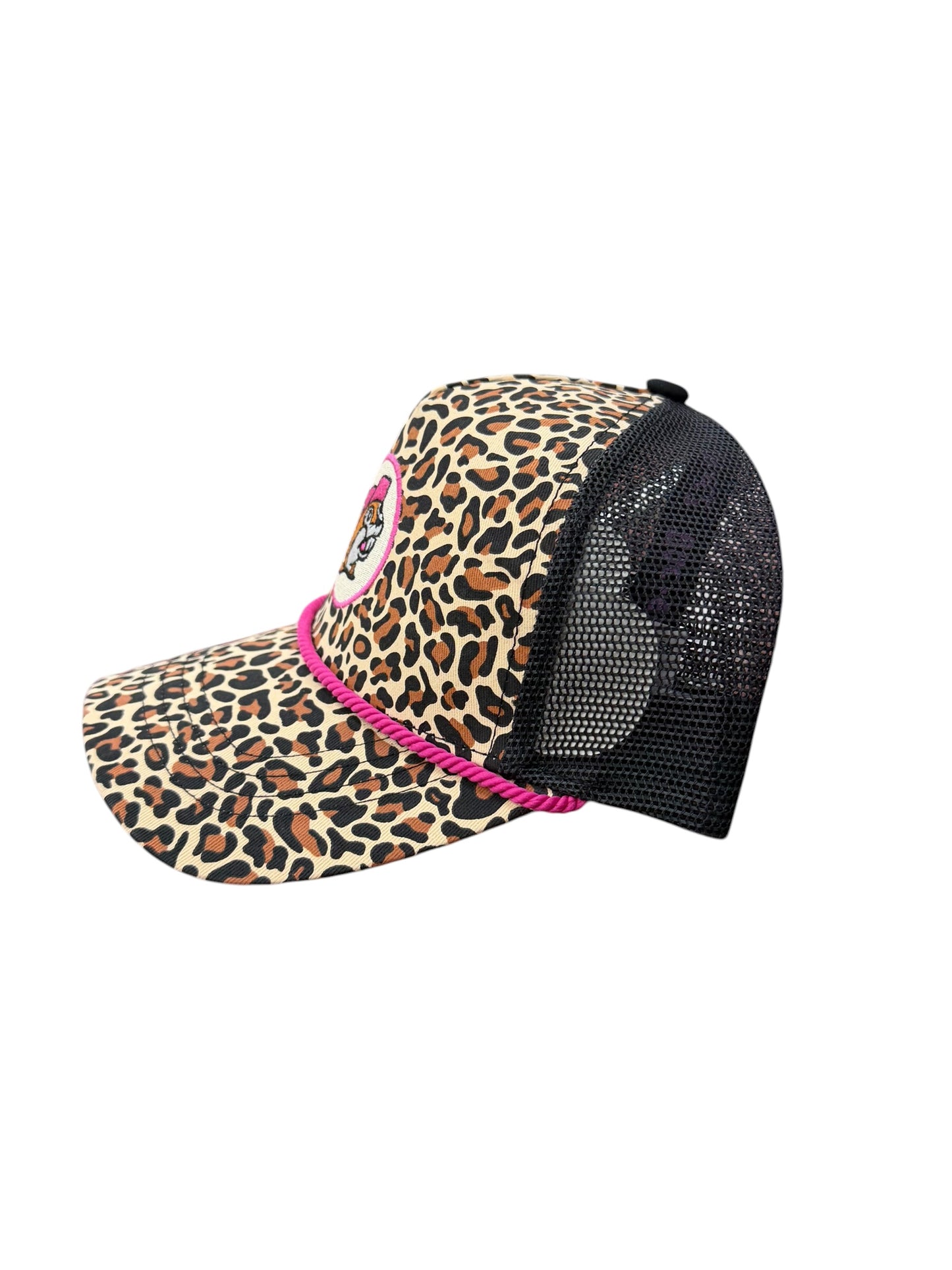 Buc-ee’s Leopard Print Trucker Hat with Pink Rope – Mesh Back Snapback