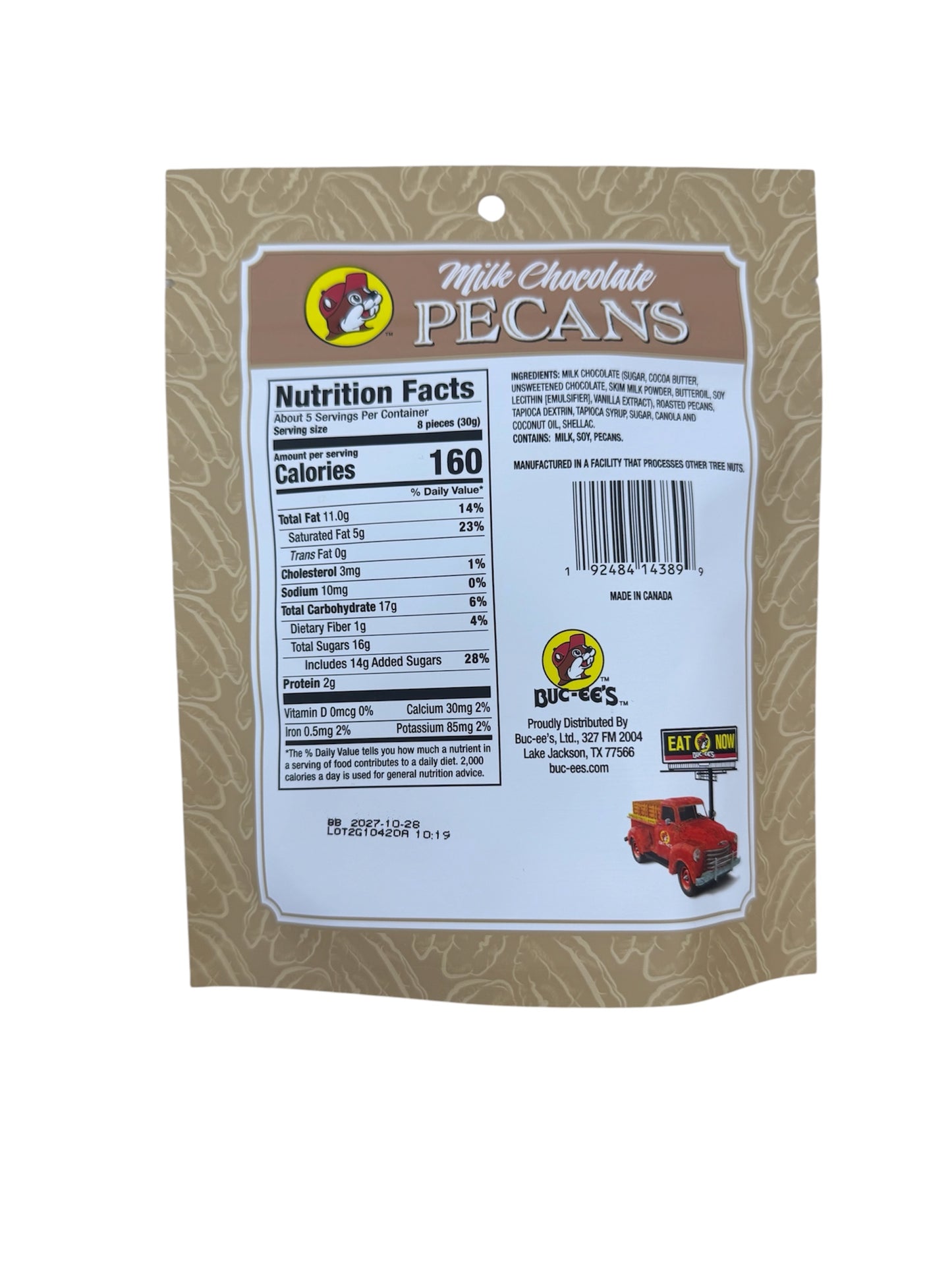 Buc-ee’s Milk Chocolate Pecans – 5 oz Bag