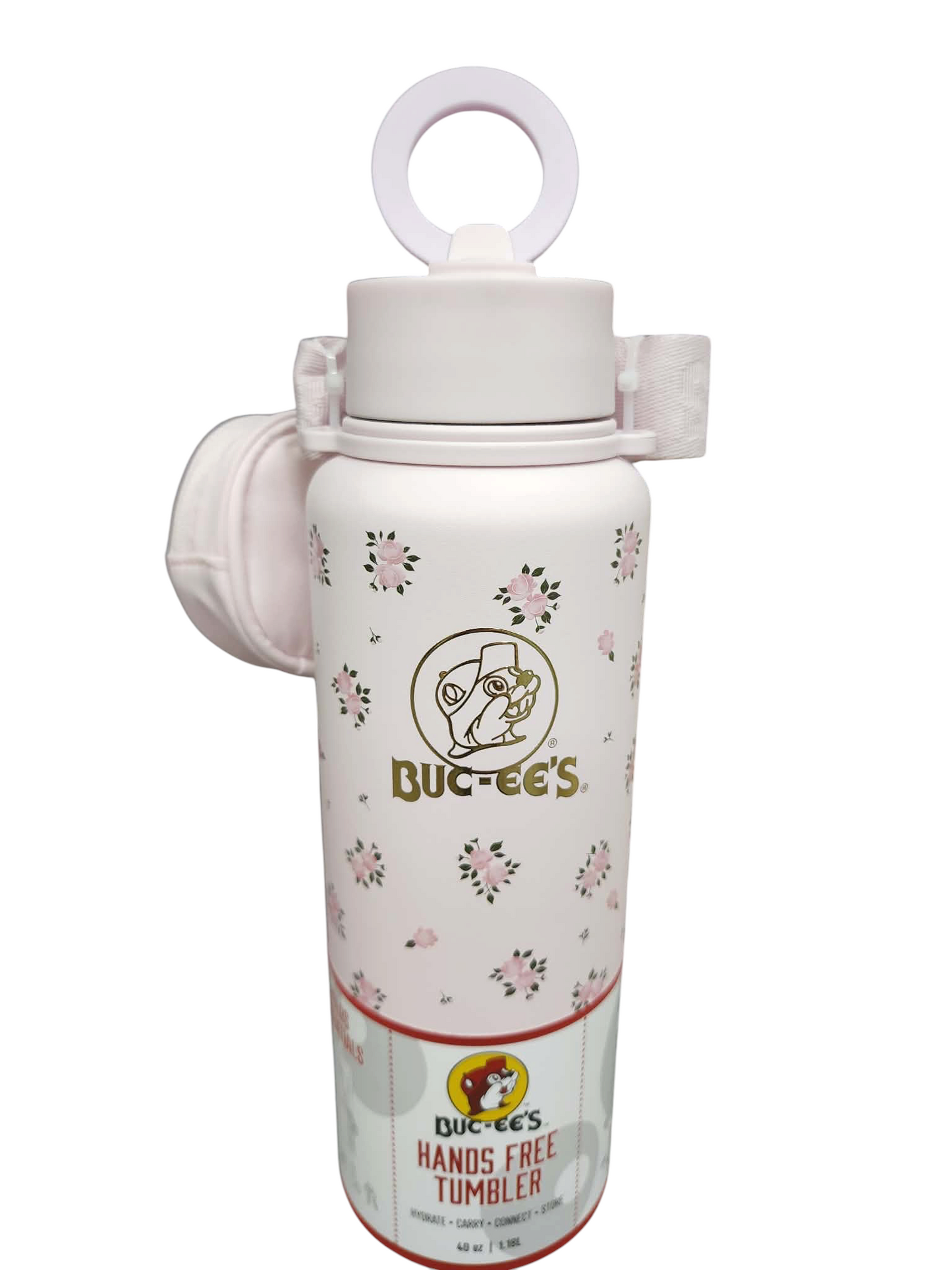 Buc-ee’s Floral Hands-Free Tumbler with Carry Pouch – 40 oz