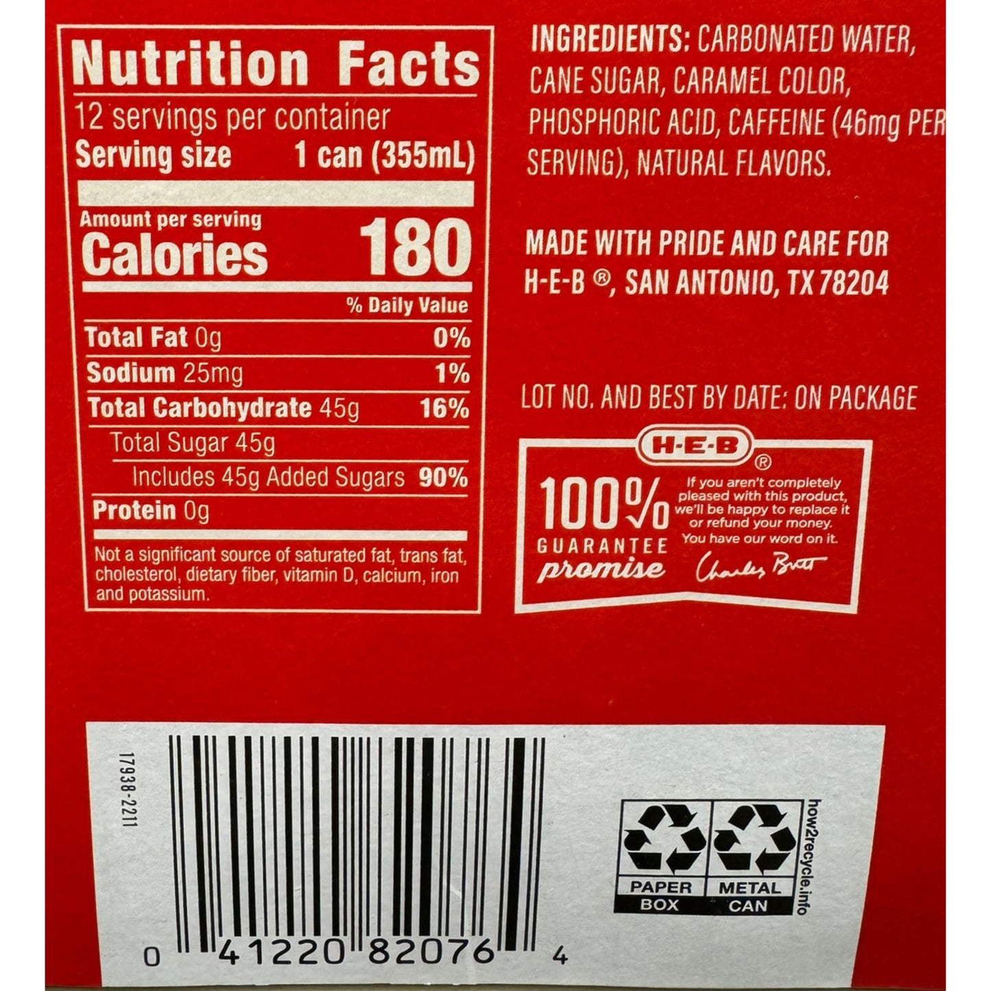 Heb soda can 12 pack flavors sugar cola sweet original cola soda texas flavor pure cane