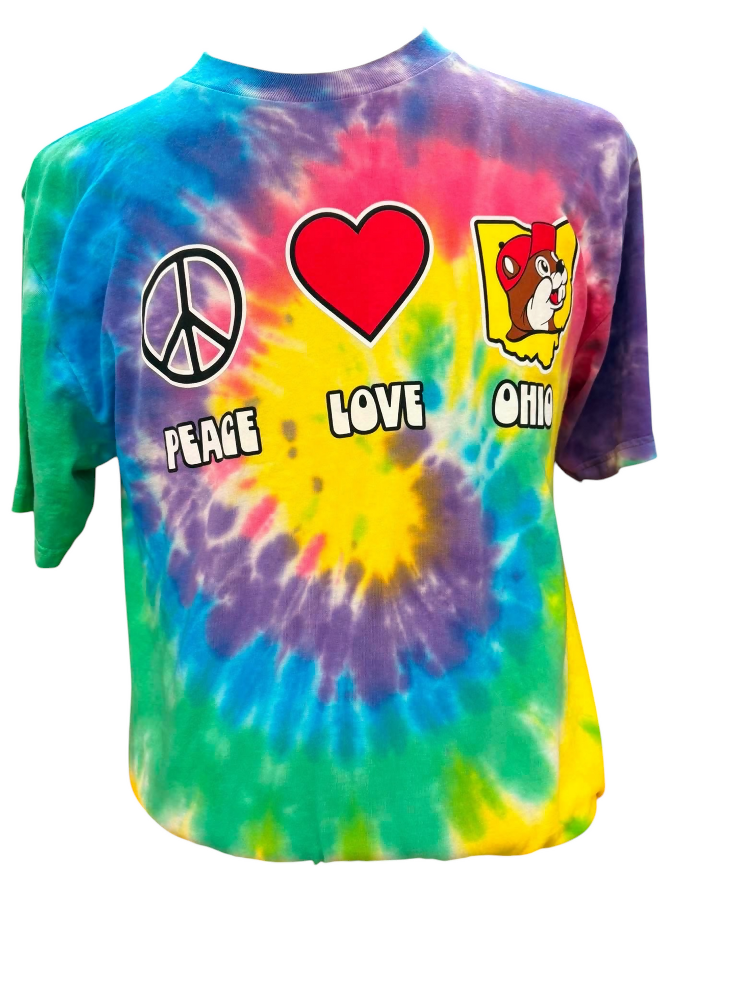 Buc-ee's Peace Love Ohio Tie-Dye T-Shirt – Colorful Adult Graphic Tee