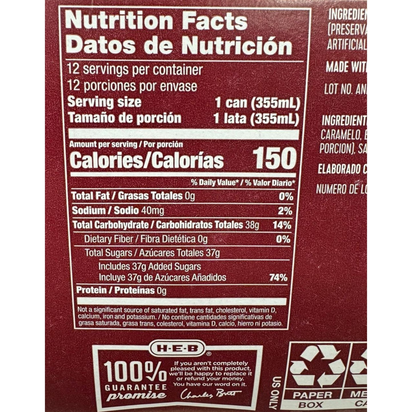 Heb soda can 12 pack sugar cola sweet dr b soda flavor texas
