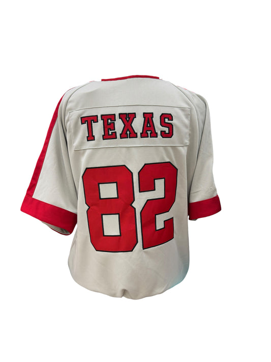 Buc-ee’s Texas #82 Baseball Jersey – Gray & Red Button-Up