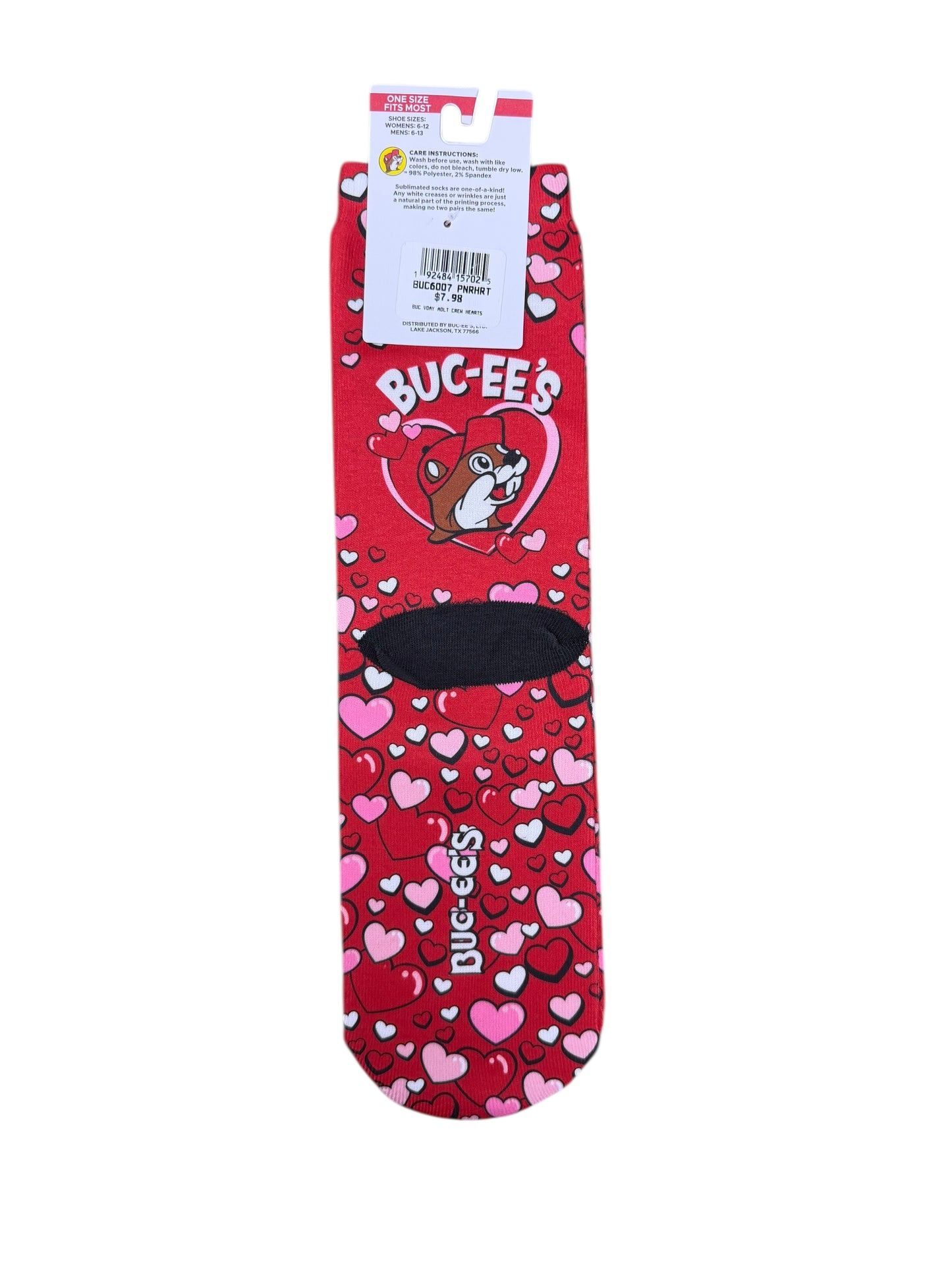 Buc-ee’s Valentine No-Show Socks – Hearts & Candy Design (Unisex)