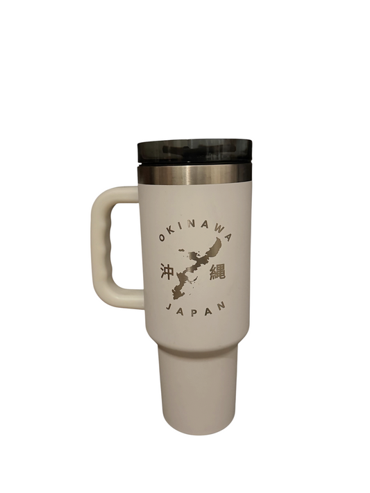Okinawa Japan 40 oz Insulated Travel Tumbler with Handle & Straw (Black or White)