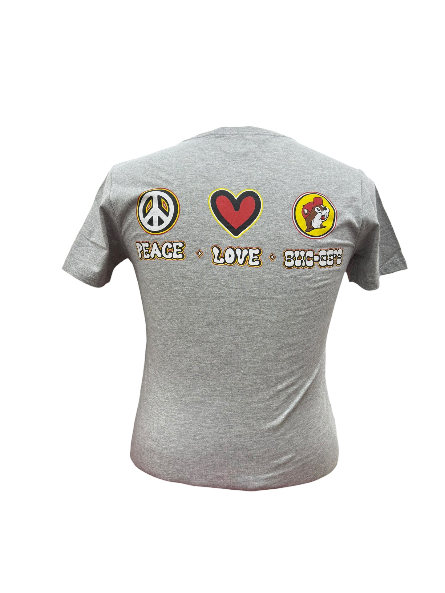 Buc-ee’s “Peace • Love • Buc-ee’s” Graphic T-Shirt – Gray Retro Style TShirt ✌️❤️