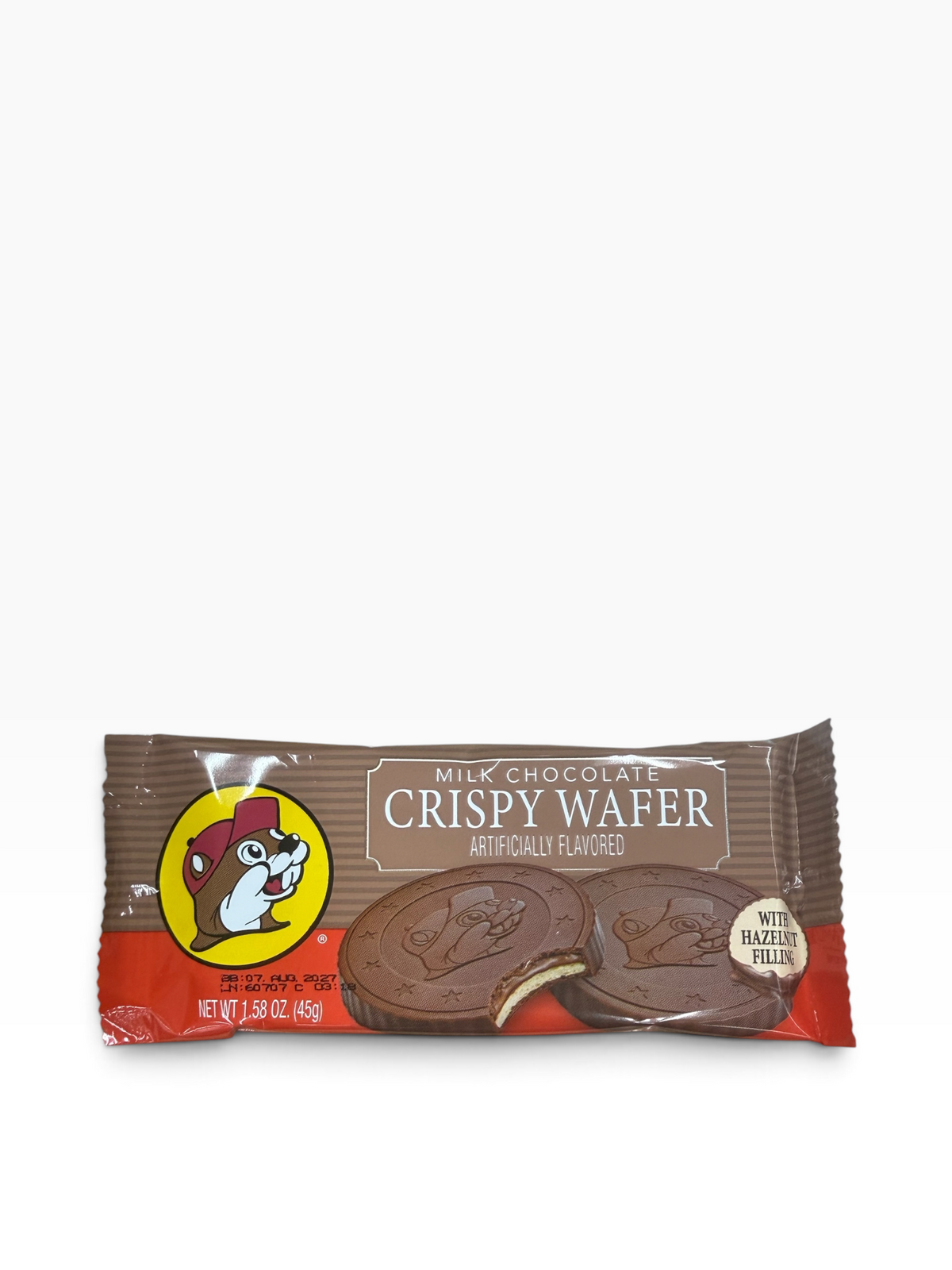 Buc-ee’s Crispy Wafer with Hazelnut Filling – Milk, White or Dark Chocolate – 1.58 oz