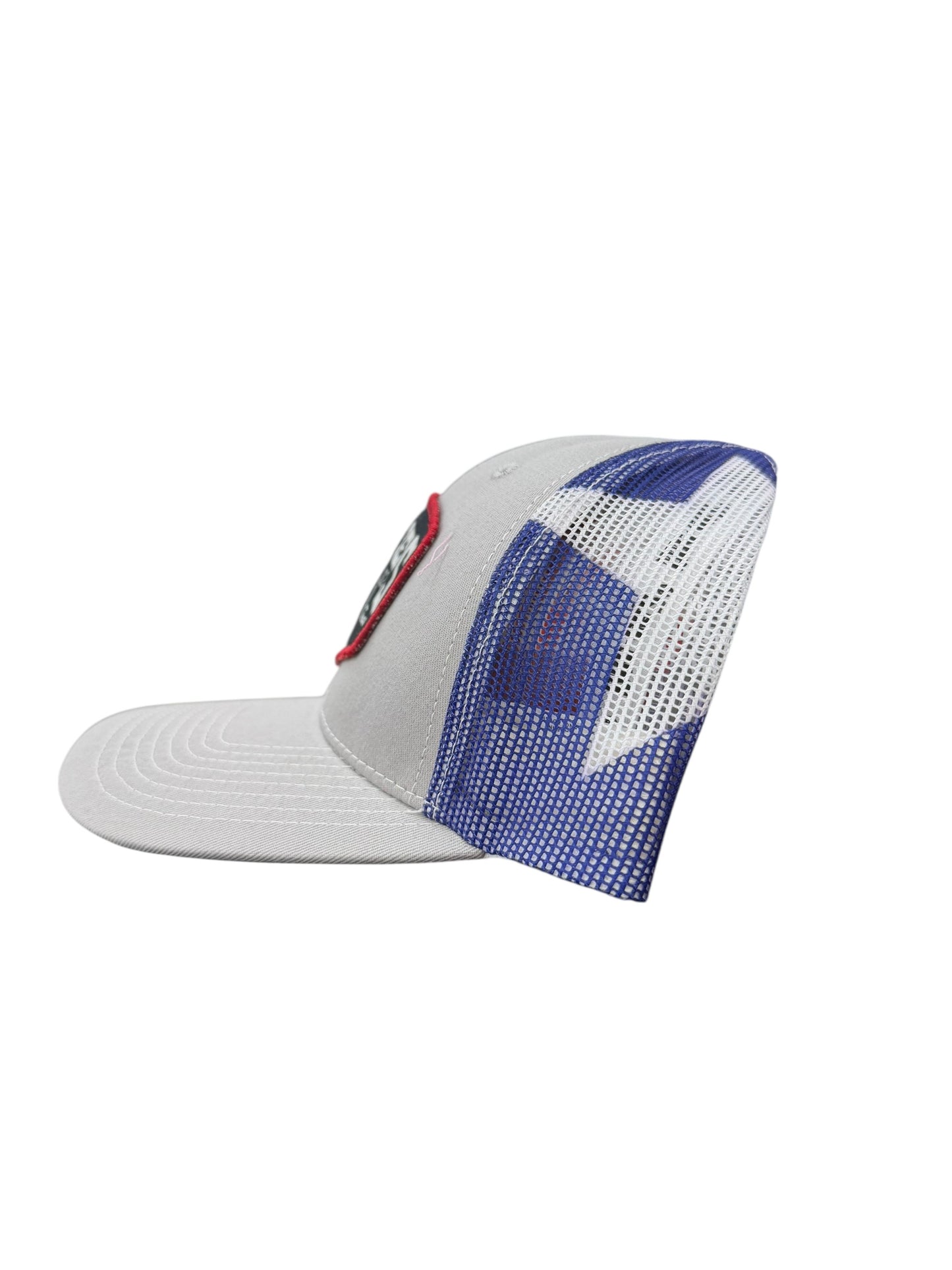 Buc-ee’s Texas Trucker Hat – Gray with Red, White & Blue Mesh
