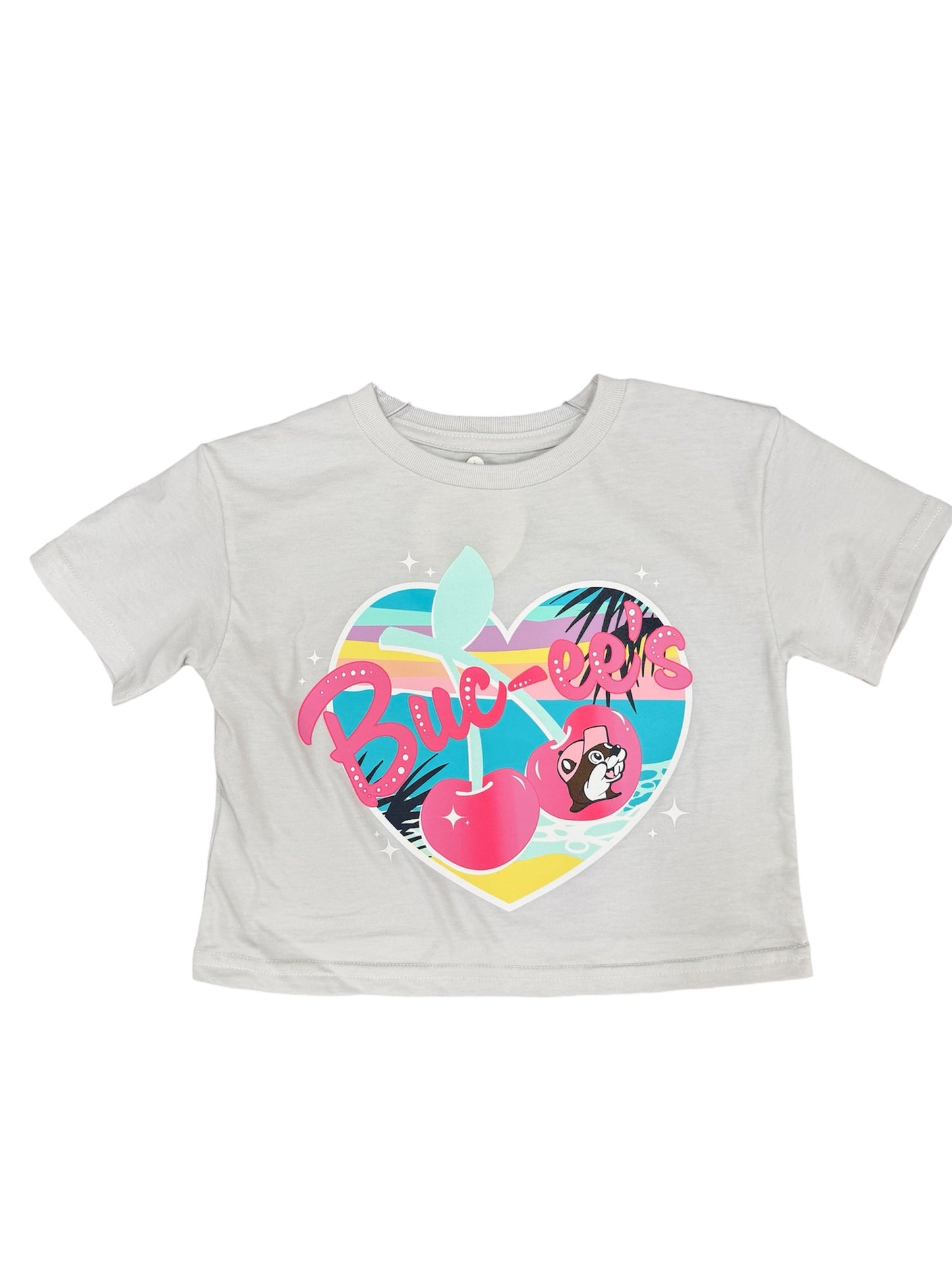 Buc-ee’s Girls Cherry Heart Graphic Tee – Crop Short Sleeve Shirt
