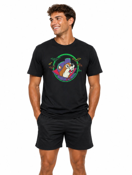 Buc-ee’s Spooky Nights Glow-in-the-Dark Halloween T-Shirt –Black Tee (Front & Back Graphic)