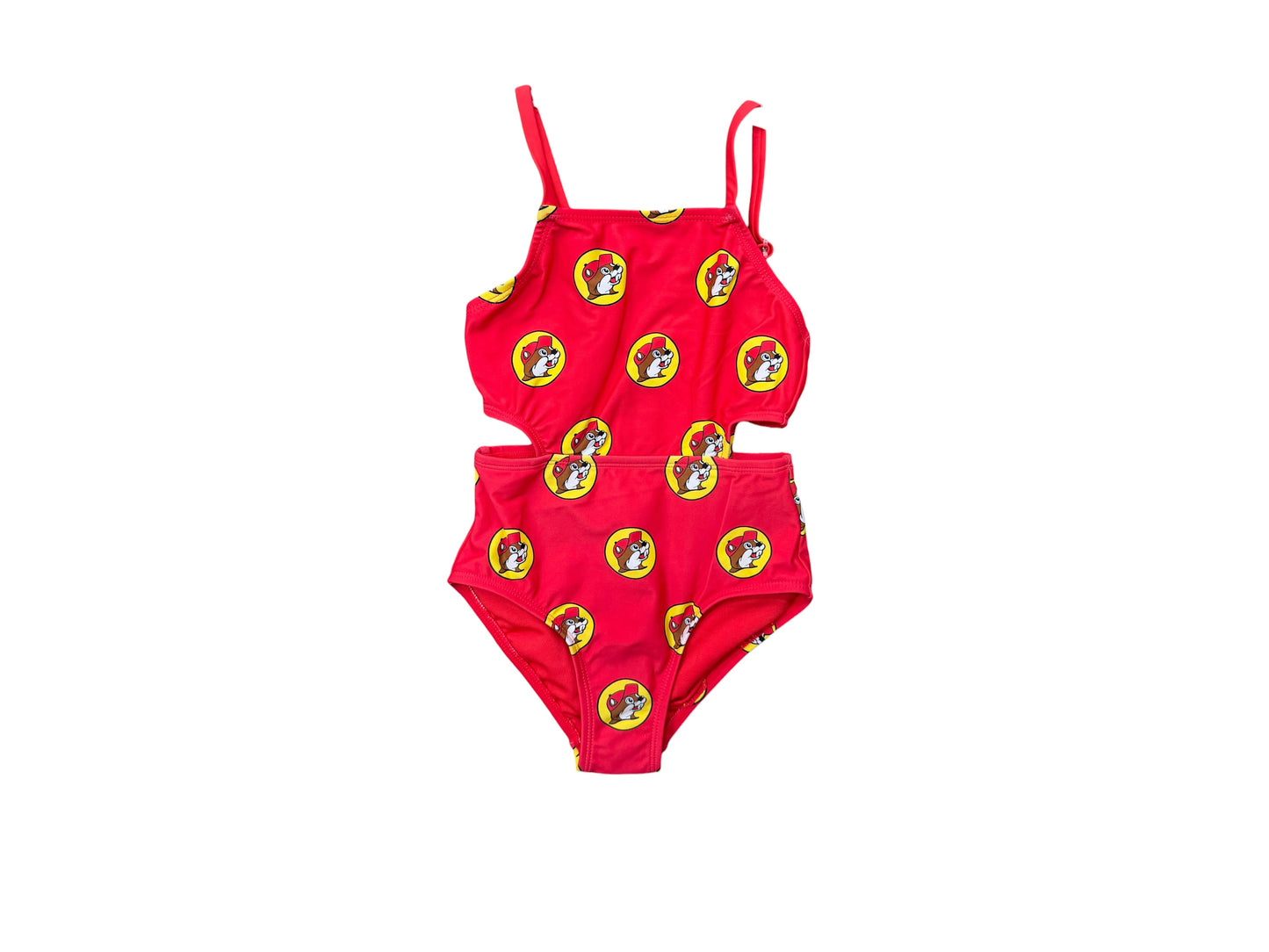 Buc-ee’s Leopard Print Girls Cutout One-Piece Swimsuit – Pink & Red