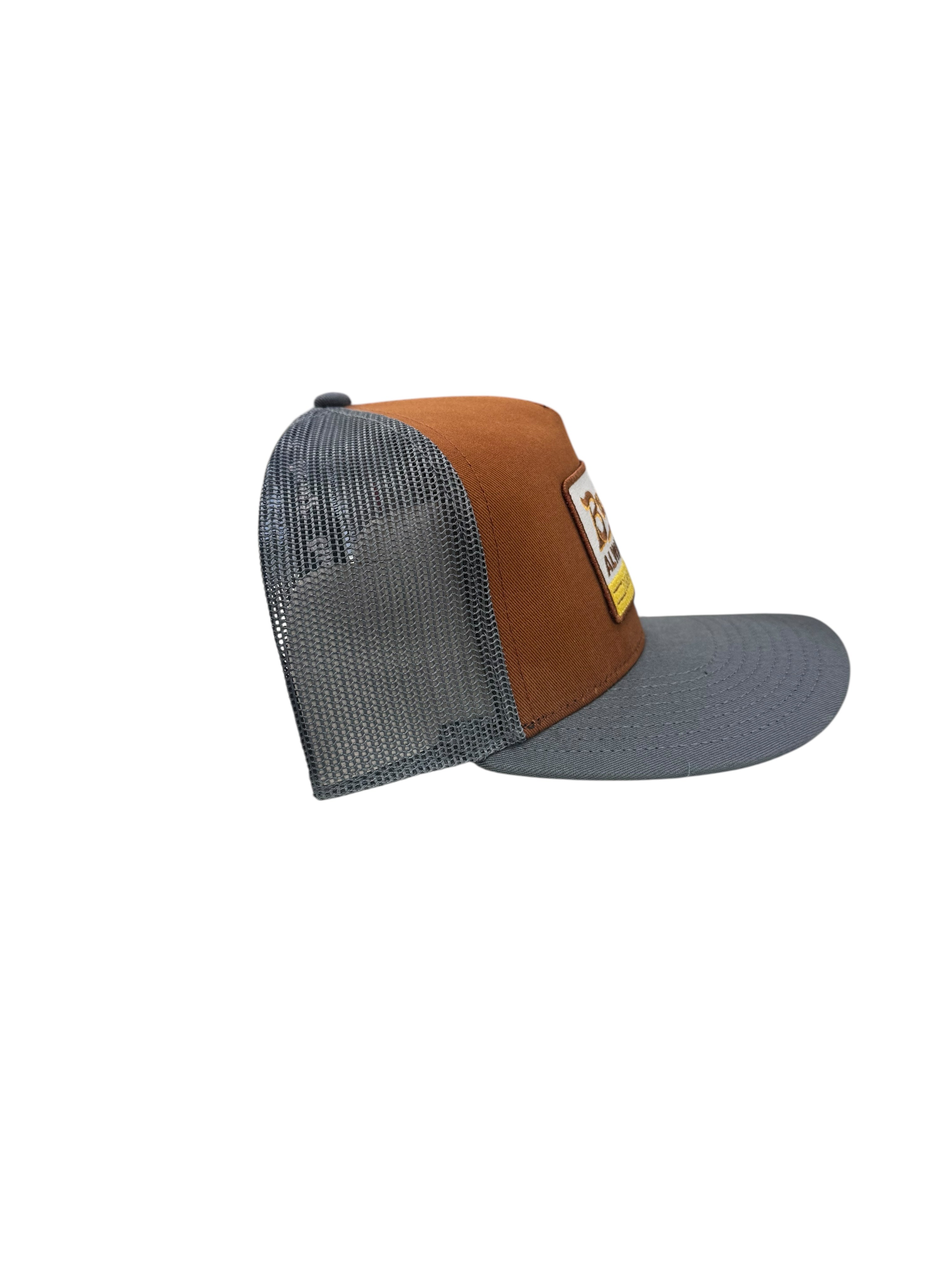 Buc-ee's “Always Open” Trucker Hat – Brown & Gray Mesh Snapback