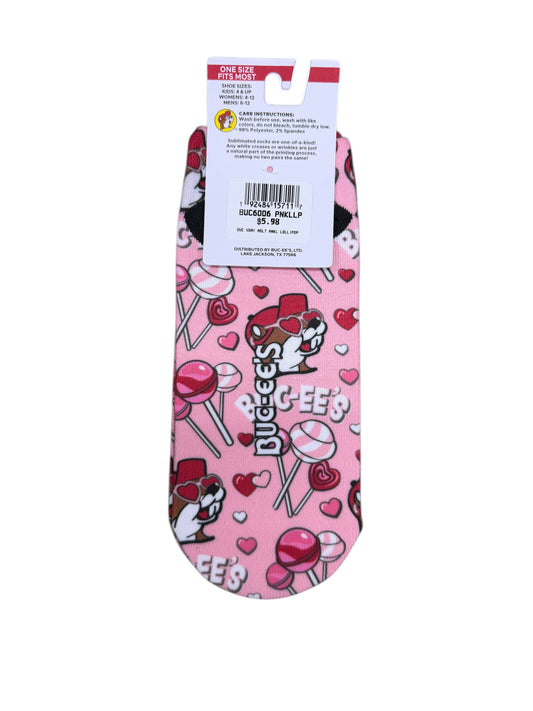 Buc-ee’s Valentine No-Show Socks – Hearts & Candy Design (Unisex)