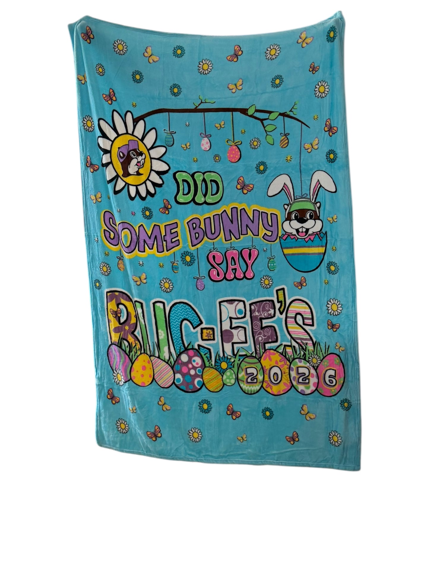 Buc-ee’s “Did Some Bunny Say Buc-ee’s 2026” Easter Throw Blanket – Teal Spring Design