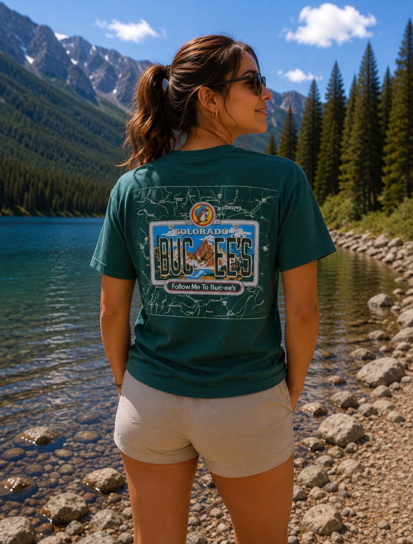 Buc-ee’s Colorado License Plate Graphic T-Shirt – Forest Green Travel Tee