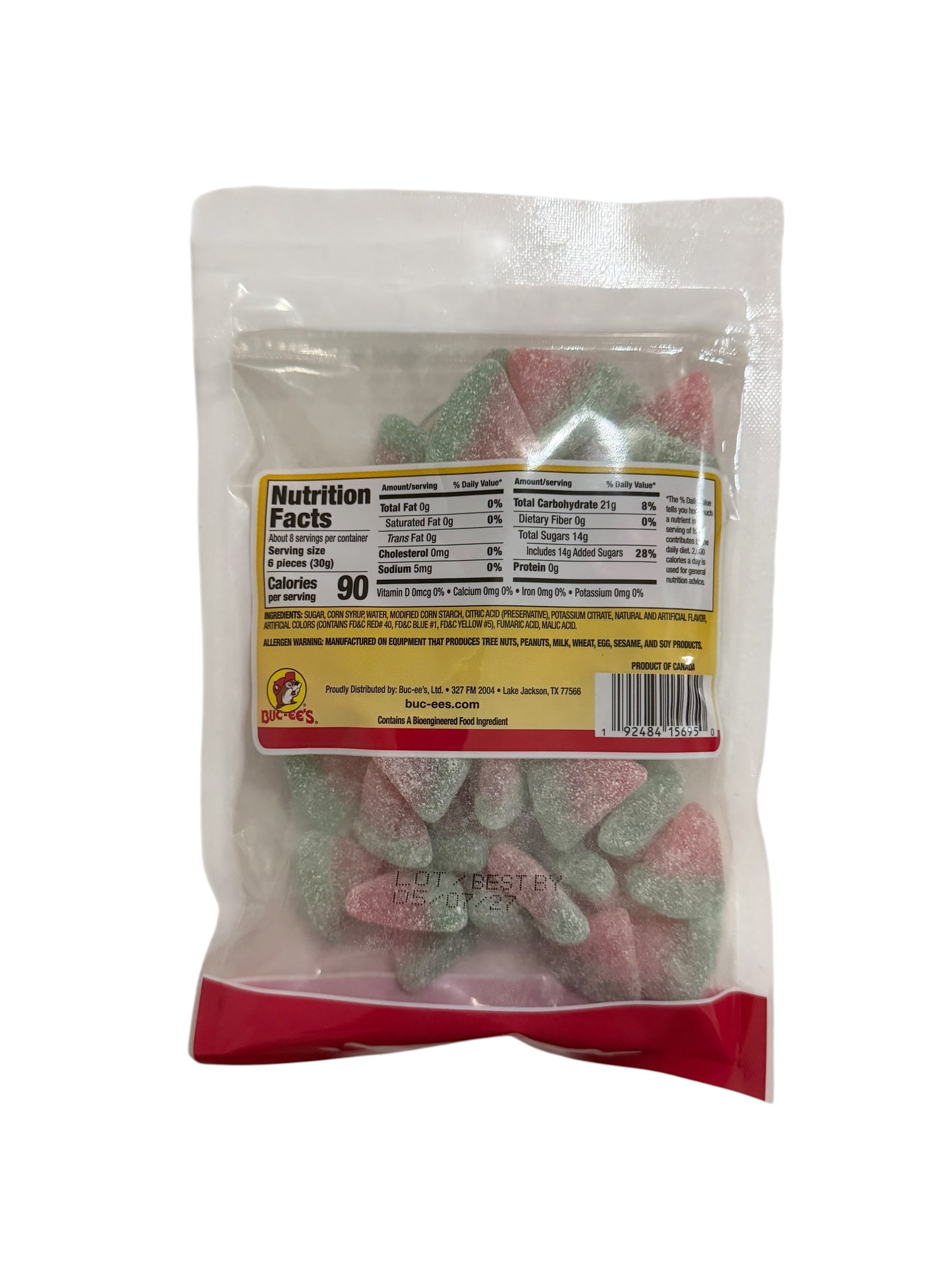 Buc-ee’s Watermelon Sour Gummies Candy – 8 oz Resealable Bag