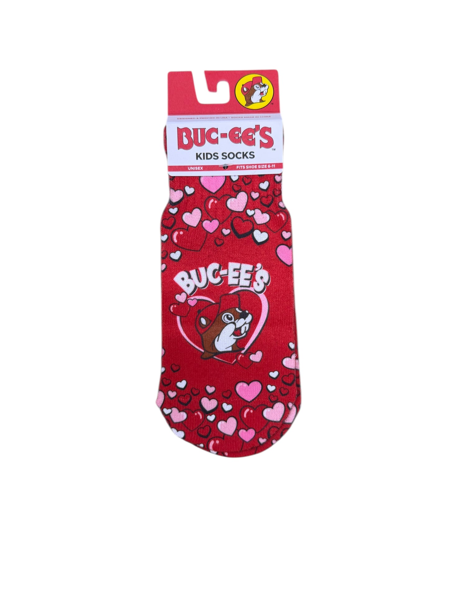 Buc-ee’s Valentine No-Show Socks – Hearts & Candy Design (Unisex)
