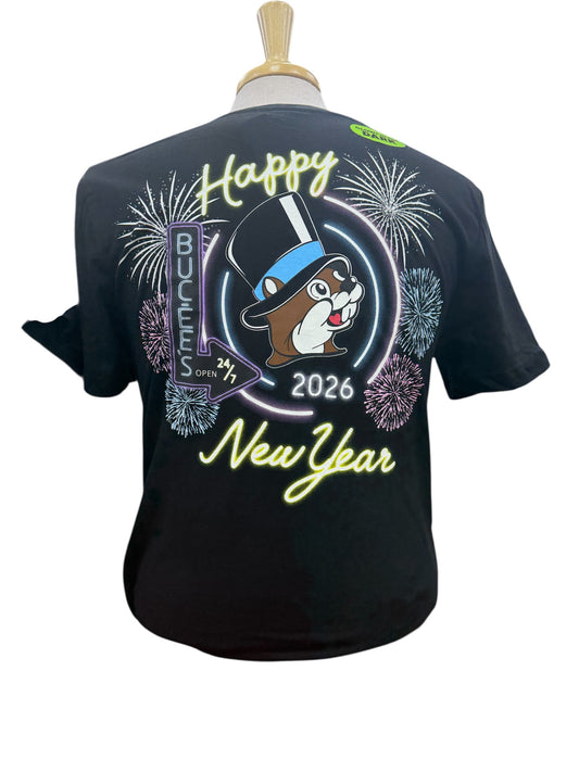 Buc-ee’s 2026 New Year Celebration T-Shirt –Neon Fireworks Edition