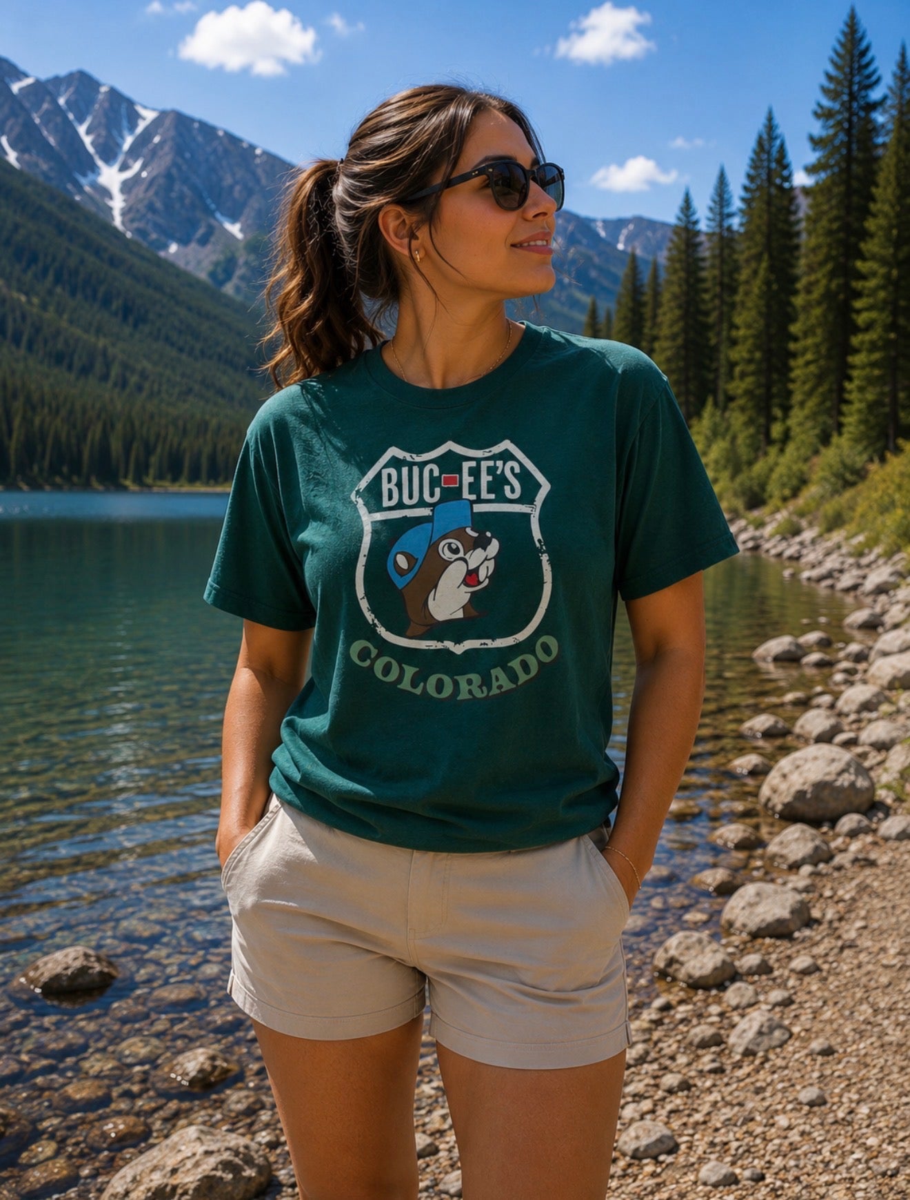 Buc-ee’s Colorado License Plate Graphic T-Shirt – Forest Green Travel Tee