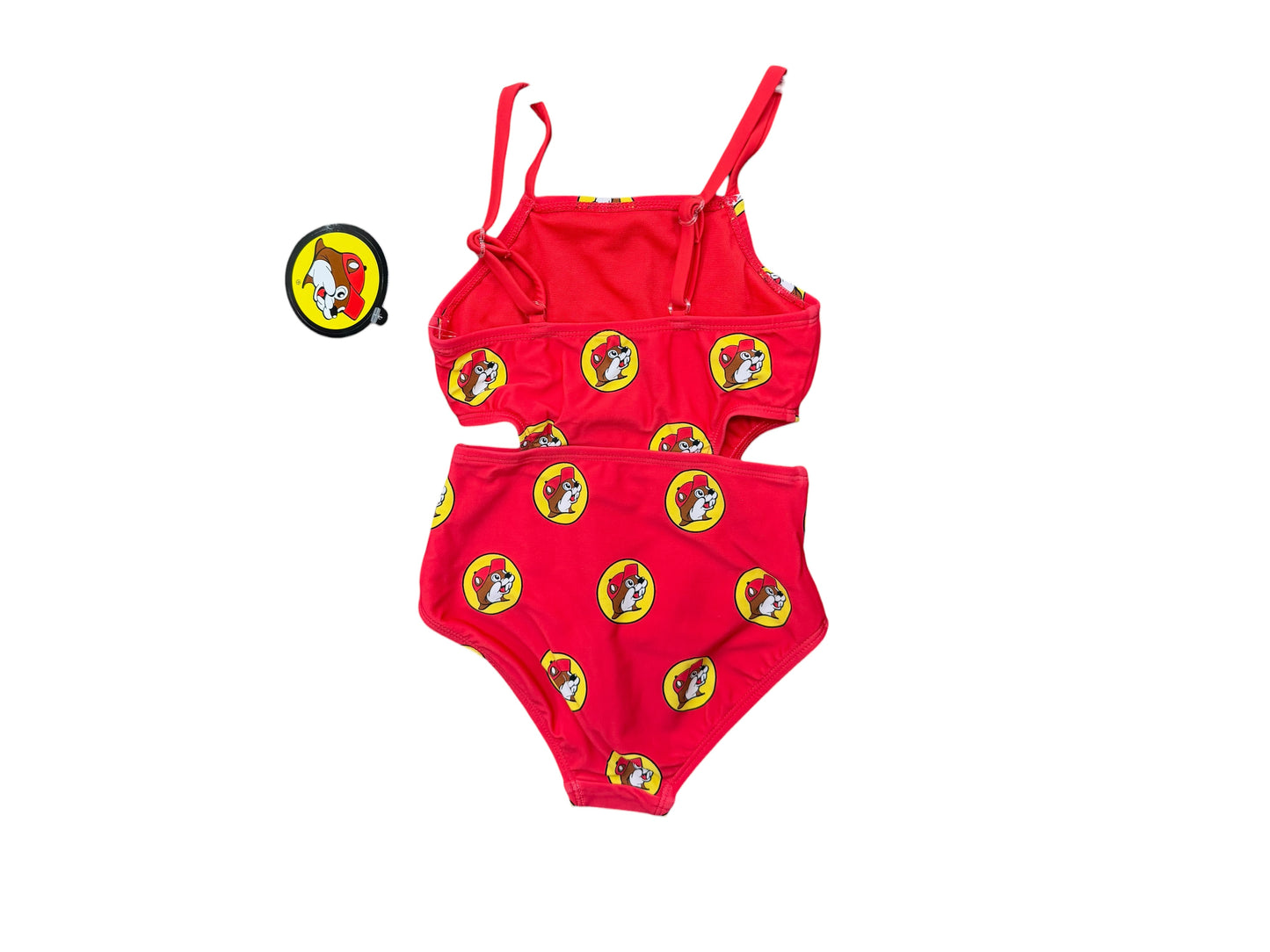 Buc-ee’s Leopard Print Girls Cutout One-Piece Swimsuit – Pink & Red