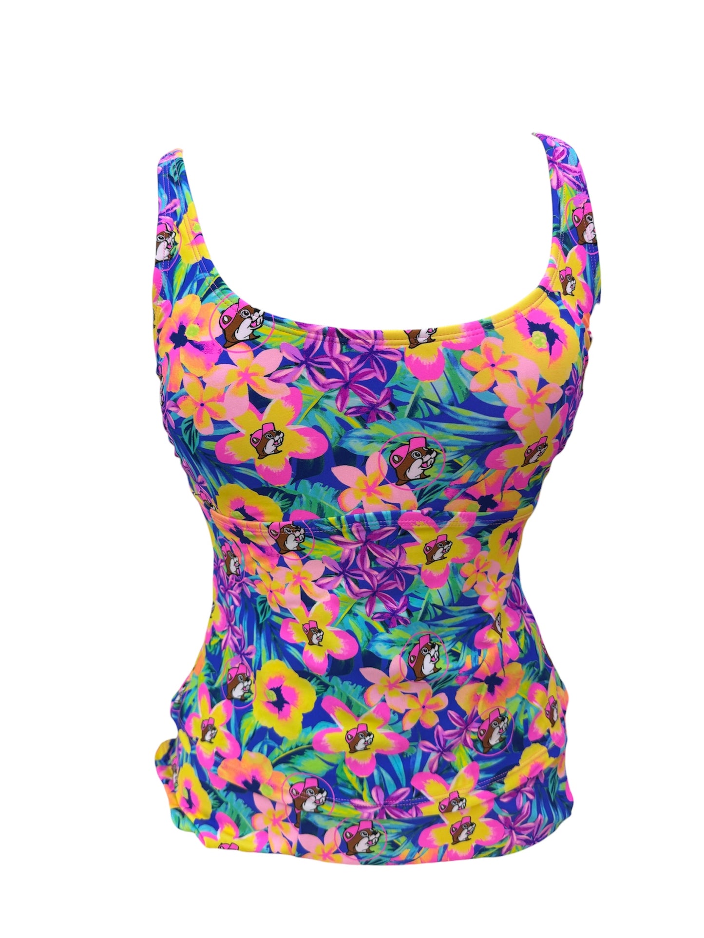 Buc-ee’s Women’s One-Piece Swimsuit – Leopard & Tropical Floral Prints | Adjustable Side Tie | Pink Lined