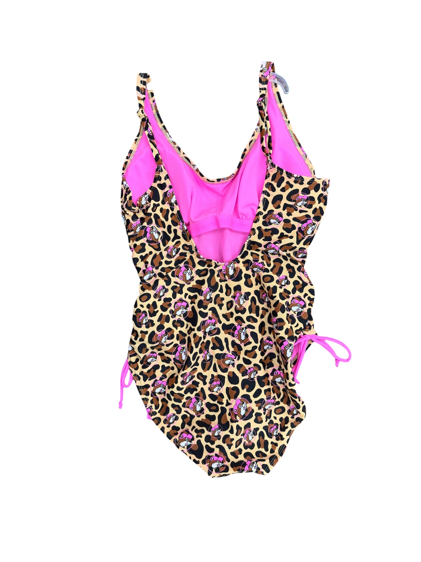 Buc-ee’s Women’s One-Piece Swimsuit – Leopard & Tropical Floral Prints | Adjustable Side Tie | Pink Lined