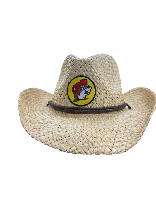 Buc-ee’s Straw Cowboy Hat – Woven Summer Western Hat with Chin Strap