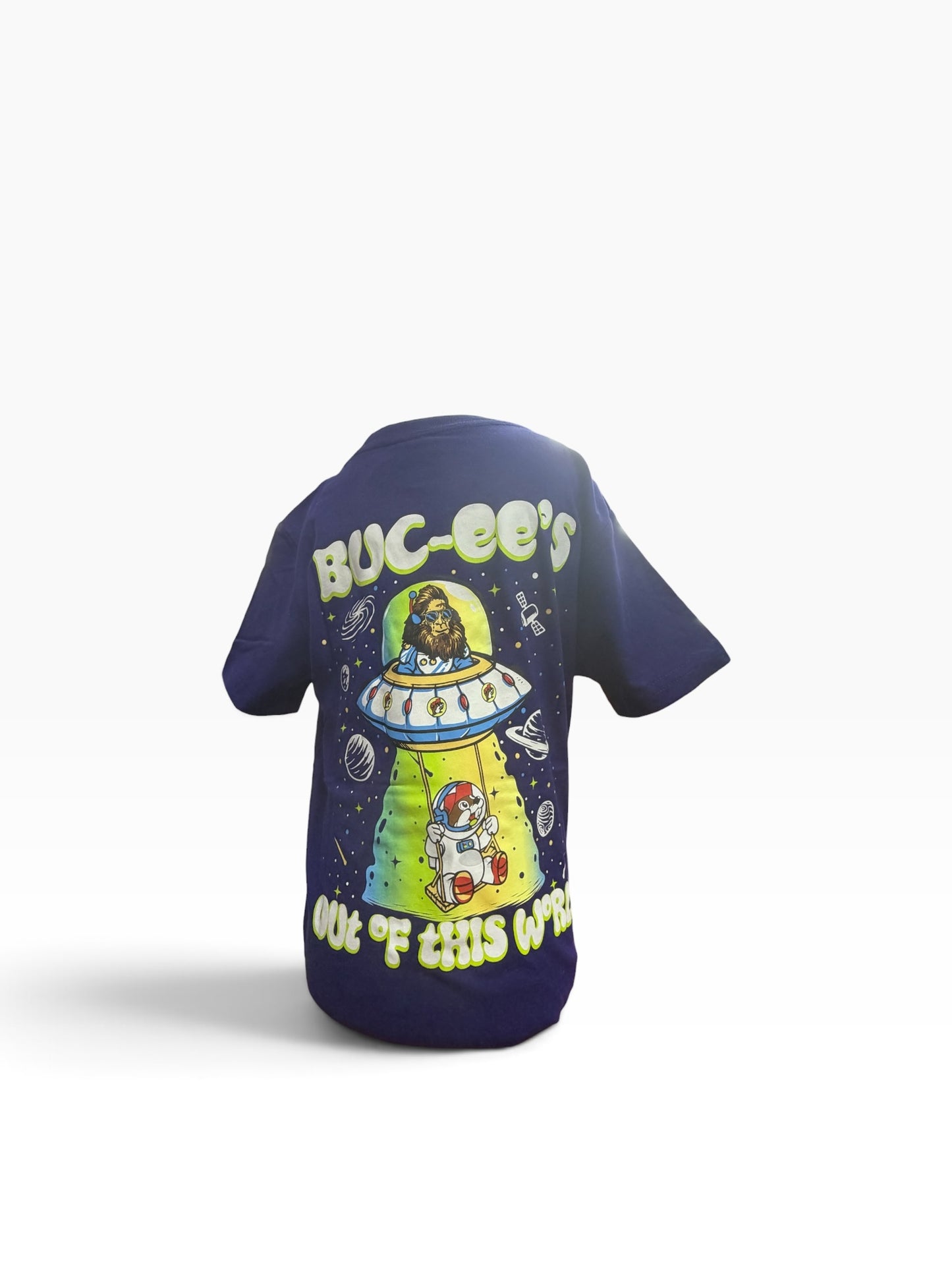 Buc-ee’s Youth Out of This World Space T-Shirt – Navy Blue Double-Sided Graphic Tee