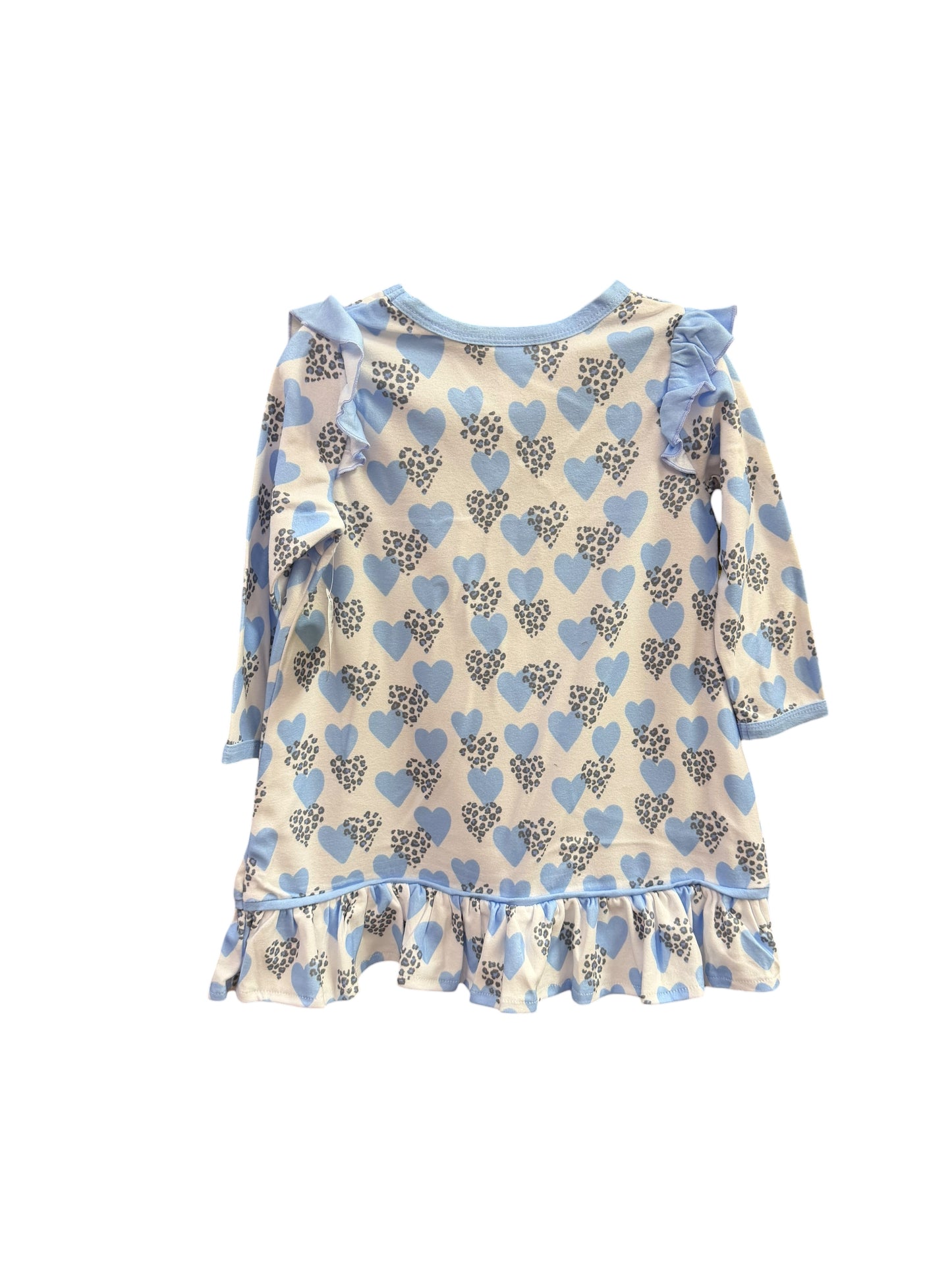 Buc-ee’s Girls Long Sleeve Ruffle Hem Dress – Blue Heart Print