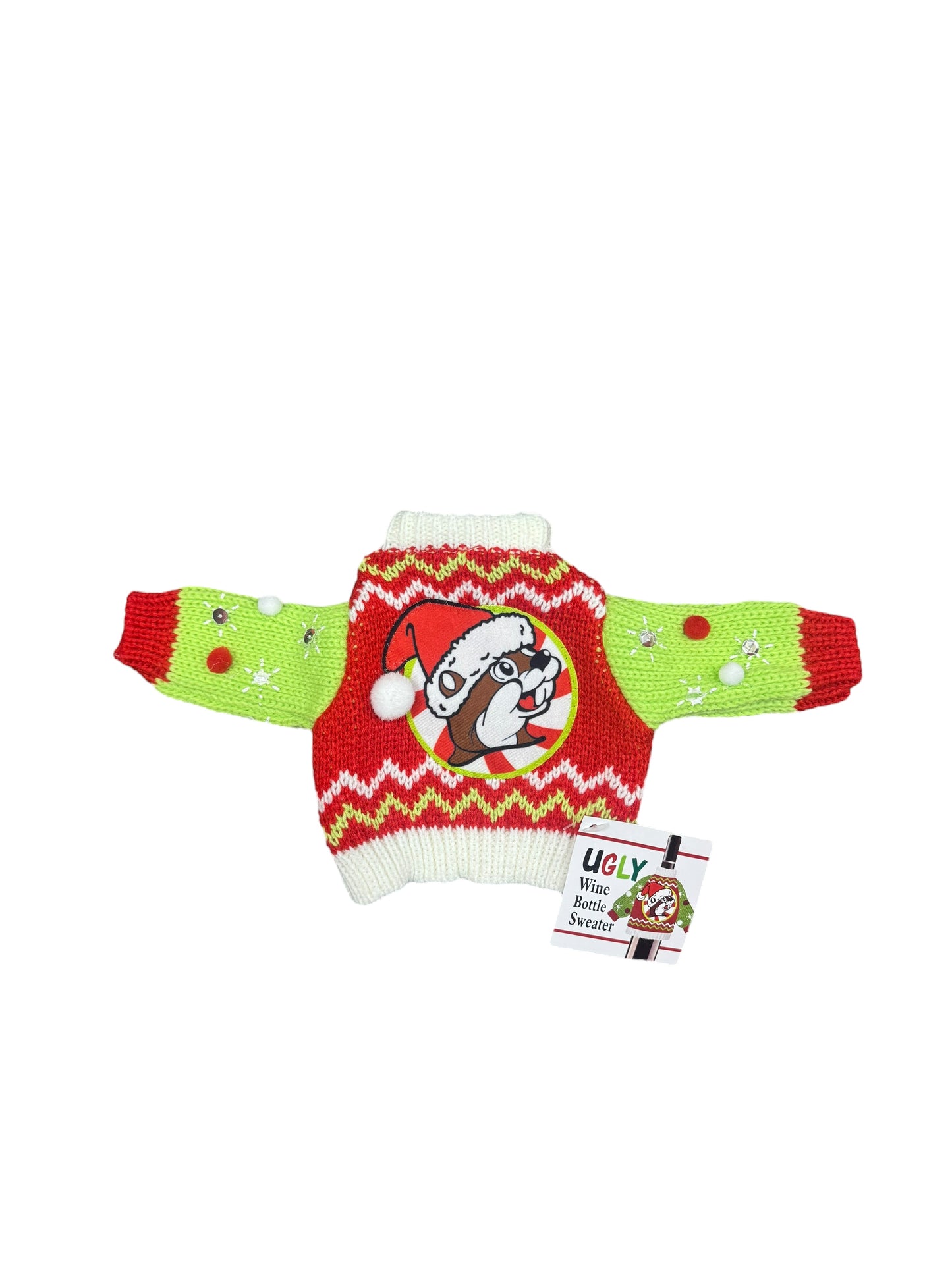 Buc-ee’s Ugly Christmas Sweater Wine Bottle Cover