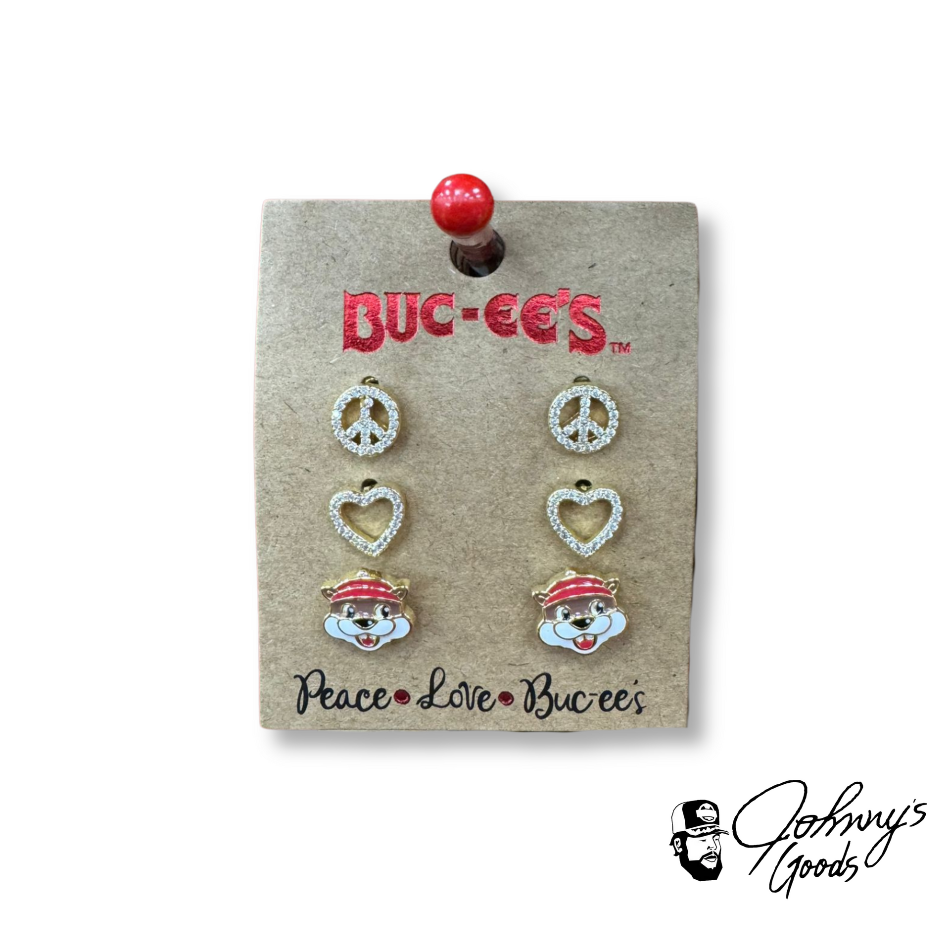 Buc-ee's Earrings Gold Pave Peace Love Multiple Pair – Johnny's Goods