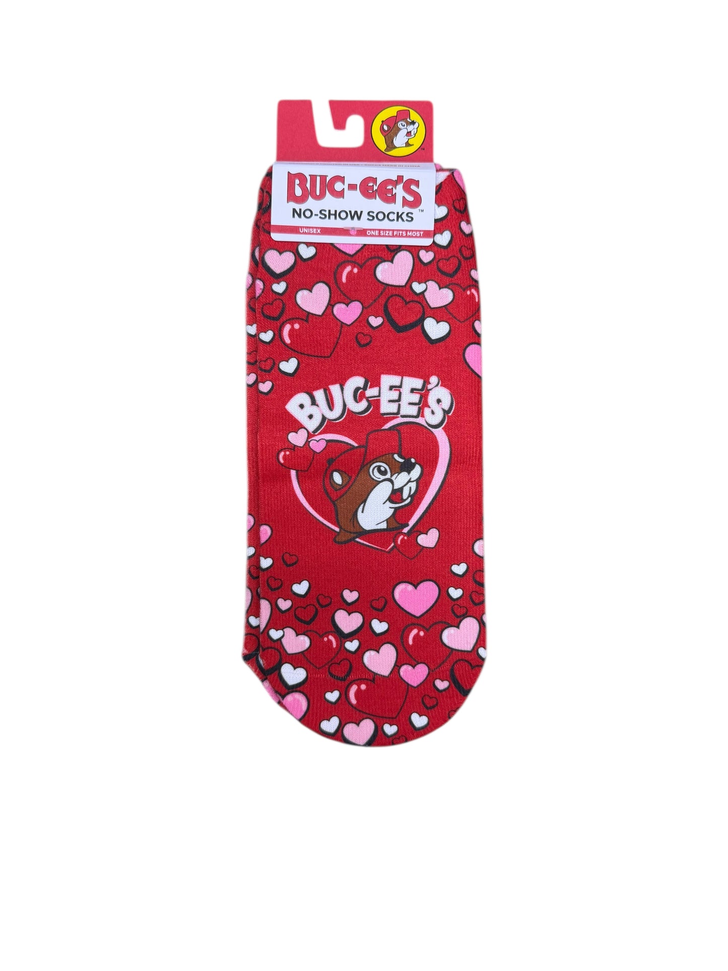 Buc-ee’s Valentine No-Show Socks – Hearts & Candy Design (Unisex)