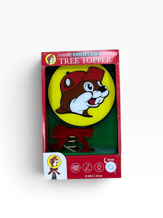Buc-ee’s Lighted Christmas Tree Topper with Red Bow – 12⅝ Inches