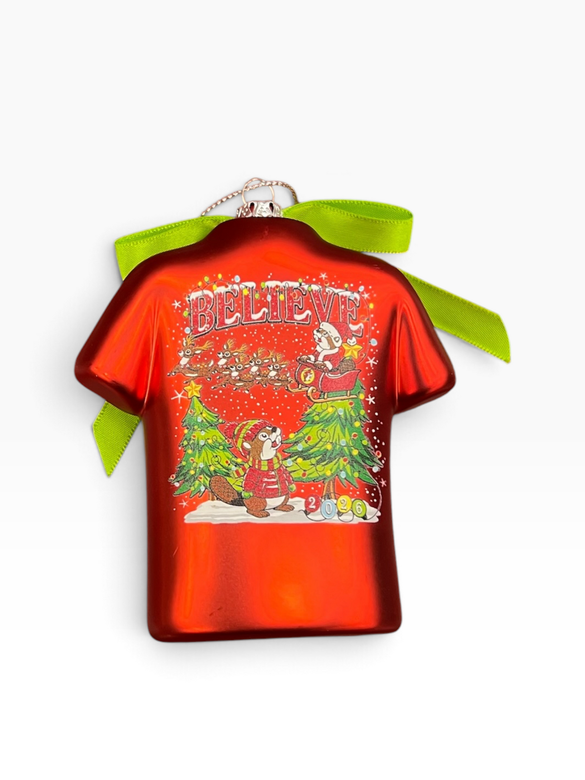 Buc-ee’s 2026 “Believe” Christmas T-Shirt Ornament – Red