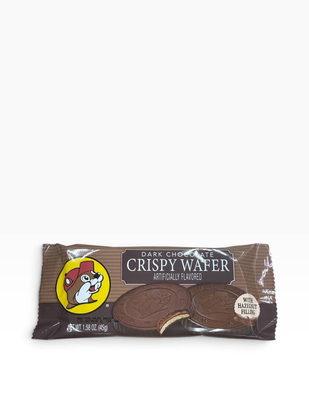 Buc-ee’s Crispy Wafer with Hazelnut Filling – Milk, White or Dark Chocolate – 1.58 oz