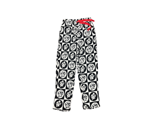 Buc-ee’s Black & White Logo Pajama Pants – Unisex Lounge Pants with Red Drawstring