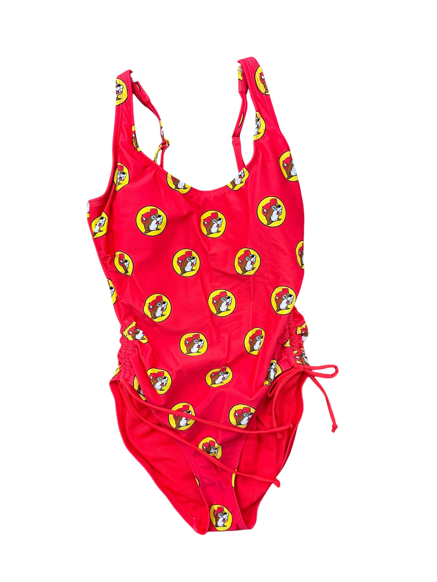 Buc-ee’s Women’s One-Piece Swimsuit – Leopard & Tropical Floral Prints | Adjustable Side Tie | Pink Lined