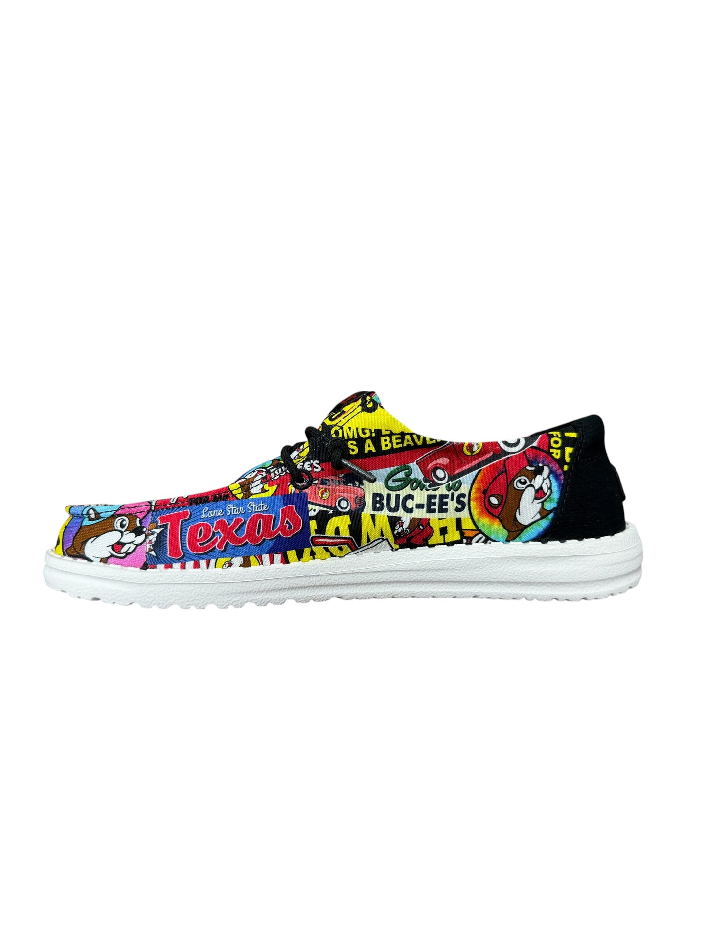 Buc-ee’s Texas Collage Hey Dude-Style Shoes – Colorful Graphic Casual Slip-On Shoes