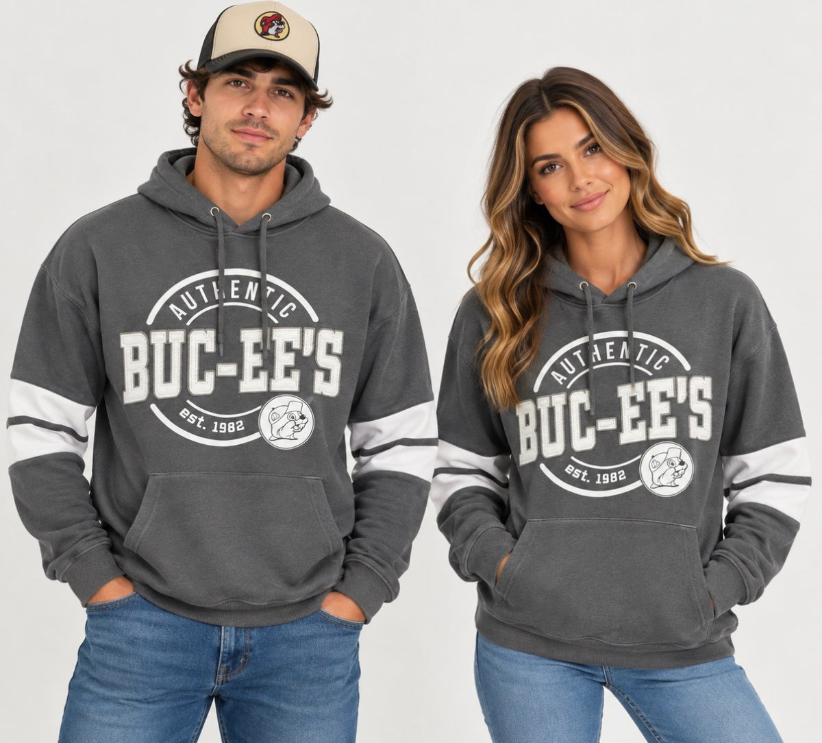 Buc-ee’s Authentic Charcoal Gray Varsity Hoodie – Unisex Adult Pullover Sweatshirt