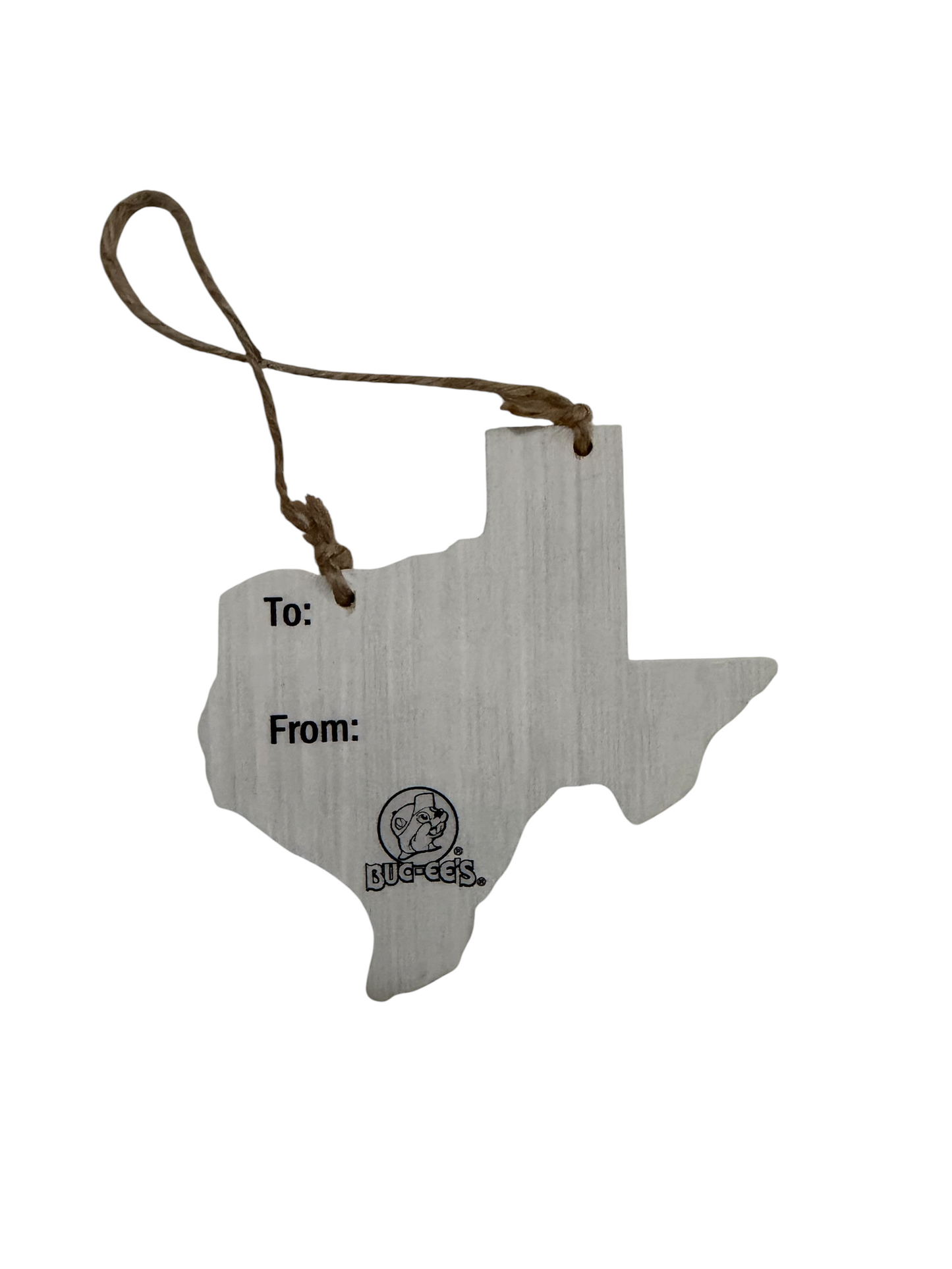 Buc-ee’s Texas Wooden Gift Tag Ornament – Texas Collage Design with Twine Hanger
