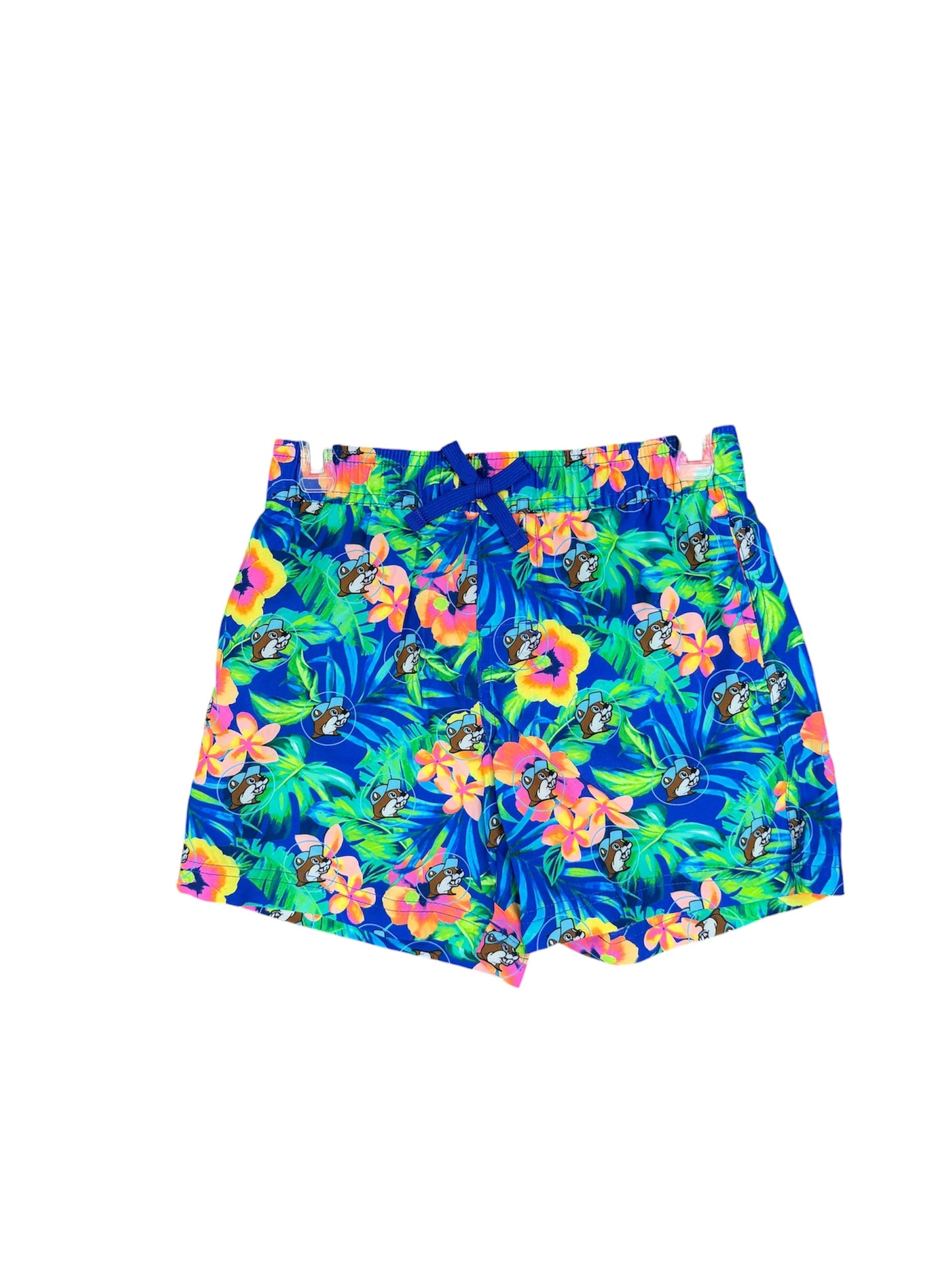Buc-ee’s Tropical Beaver Swim Trunks – Blue Hawaiian Print Swim Shorts