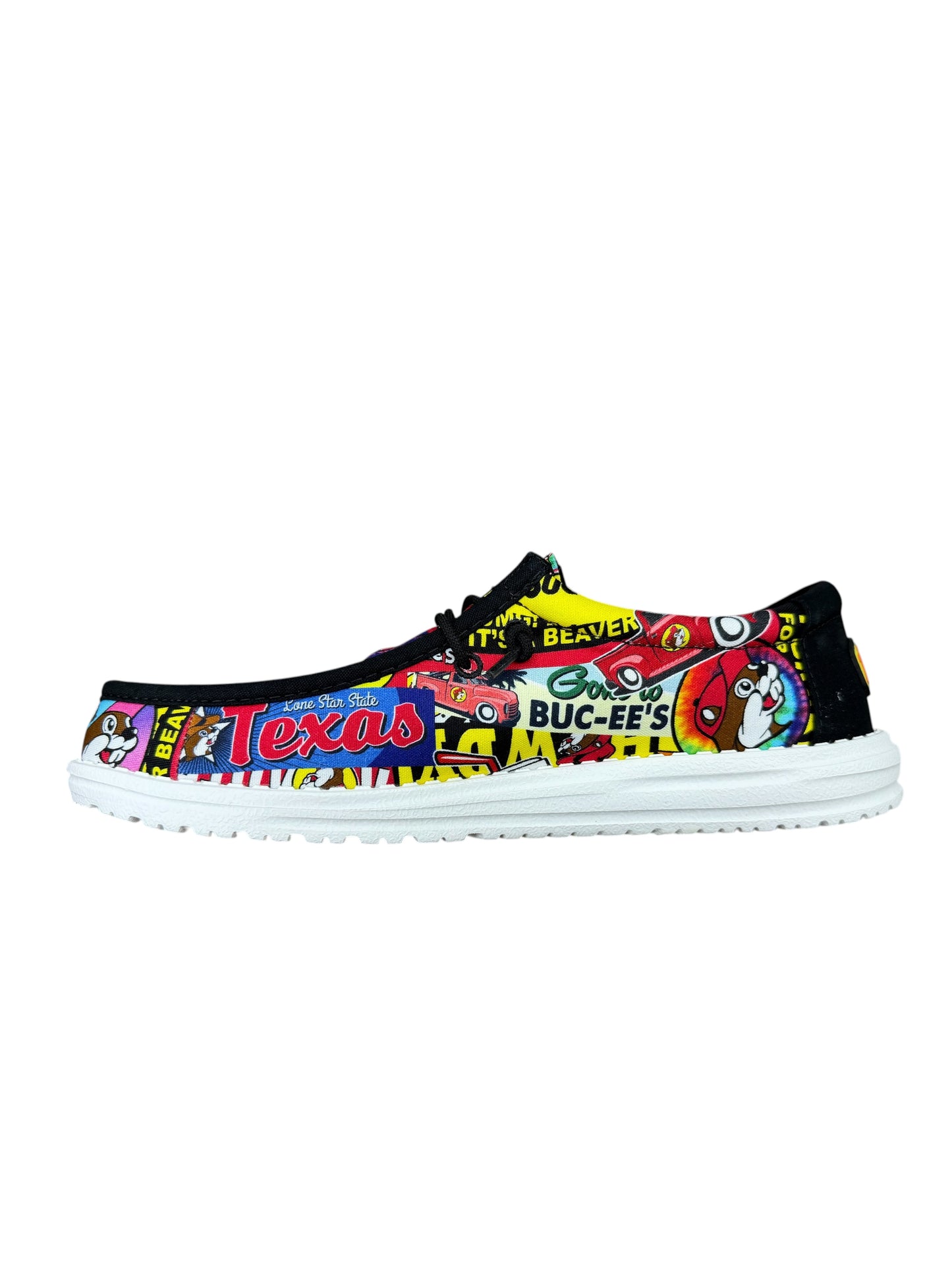 Buc-ee’s Texas Collage Hey Dude-Style Shoes – Colorful Graphic Casual Slip-On Shoes
